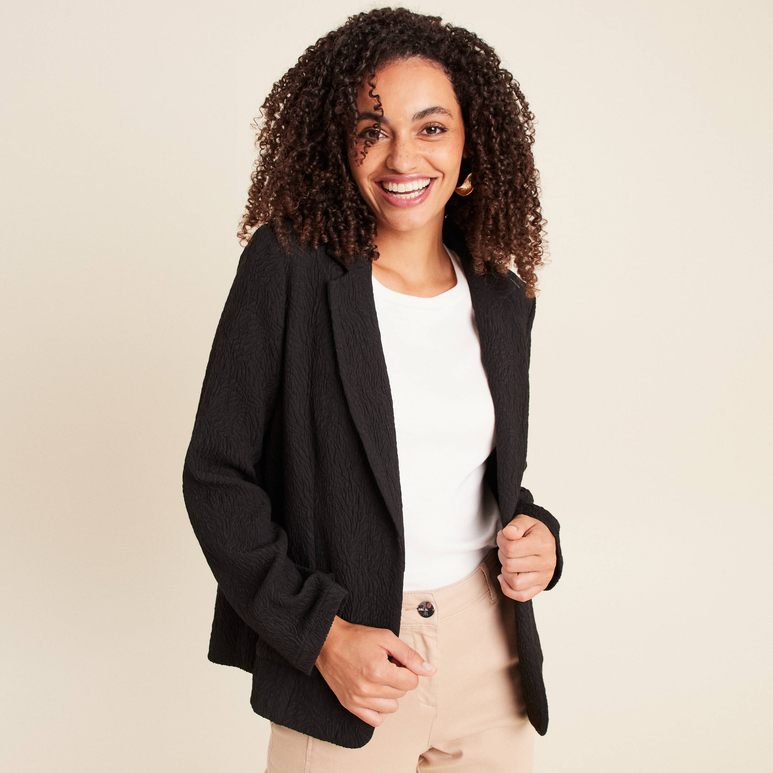 Veste ajustée col tailleur doublée noir femme Bréal