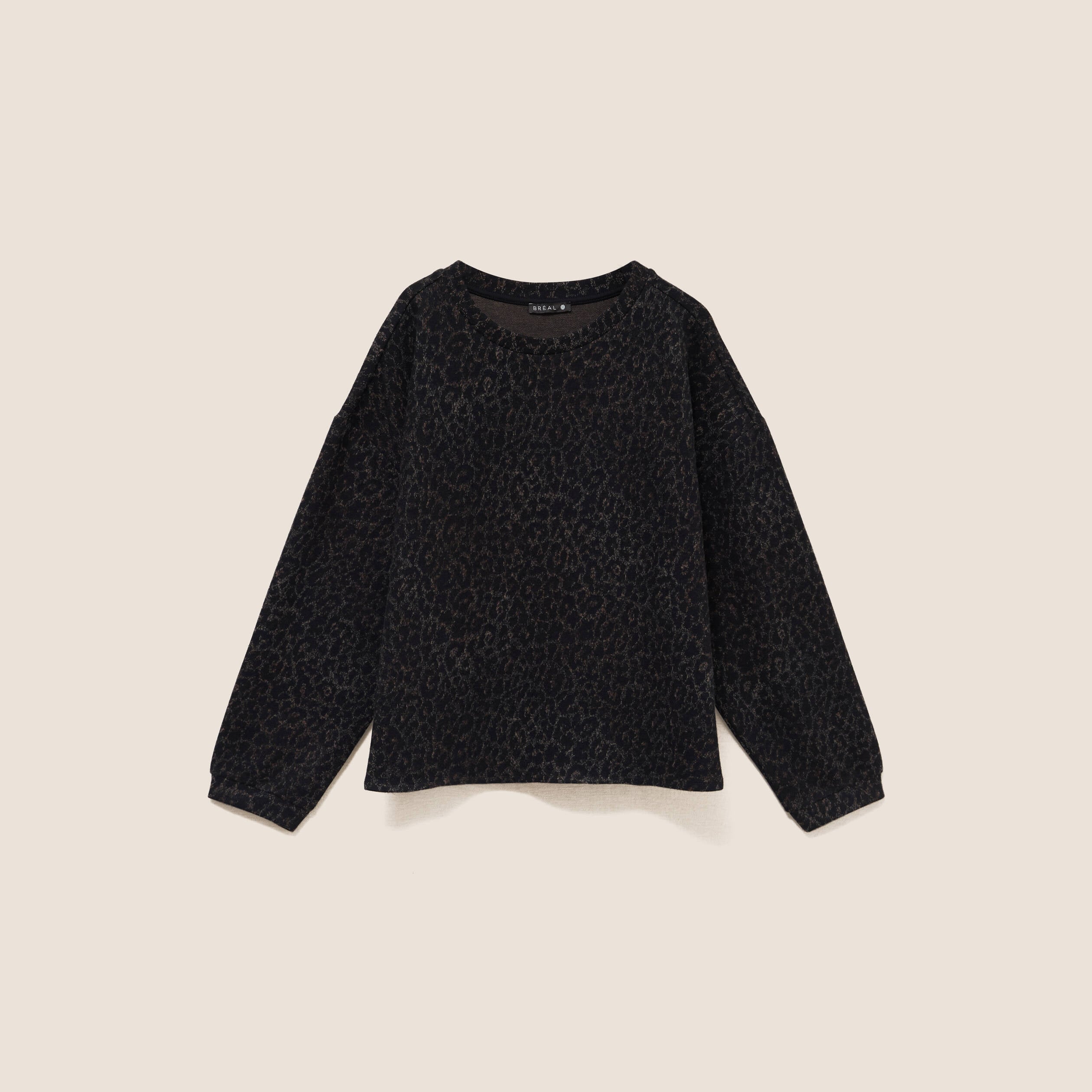 Pull col rond manches longues marron femme
