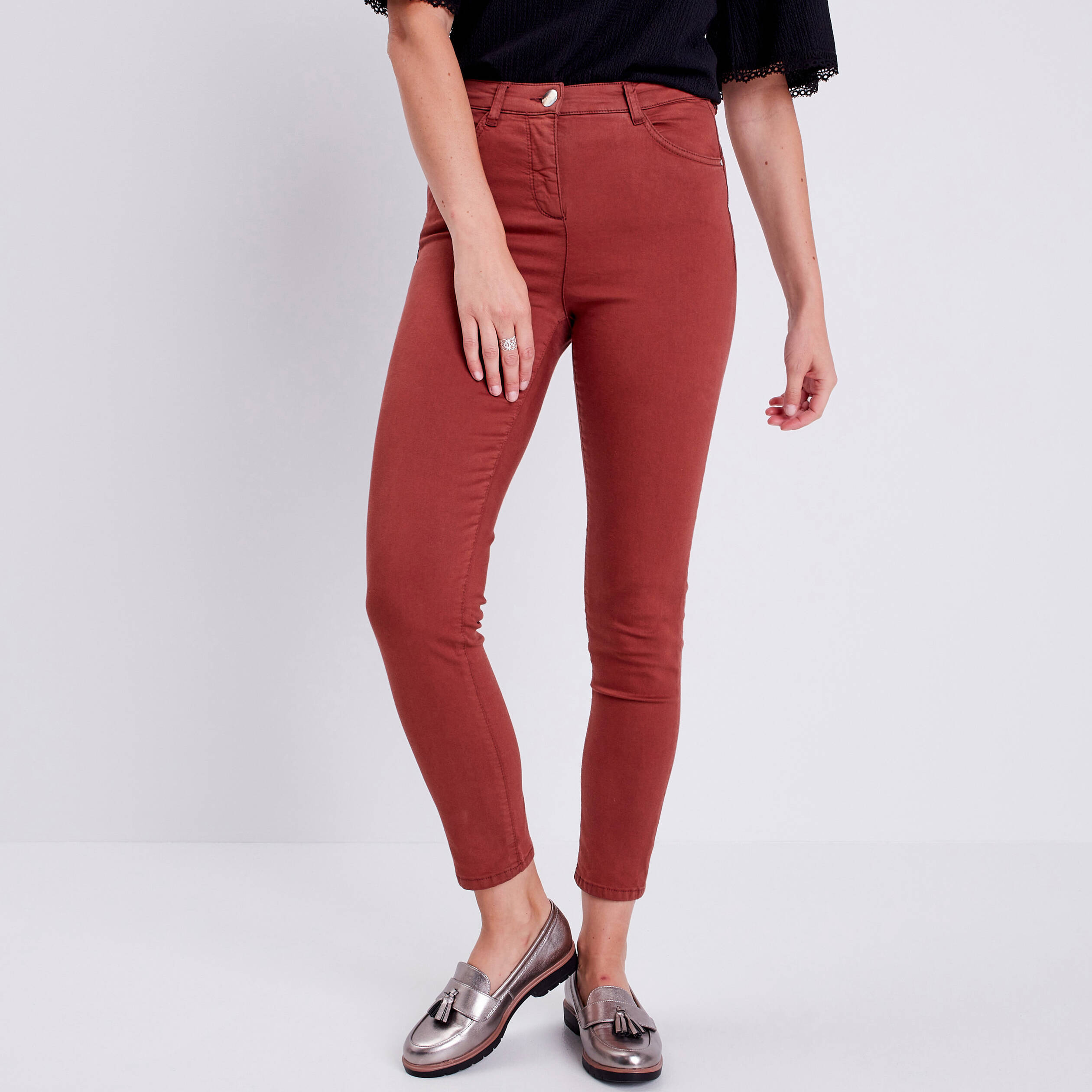 Pantalon léger taille standard 7/8ème marron cognac femme