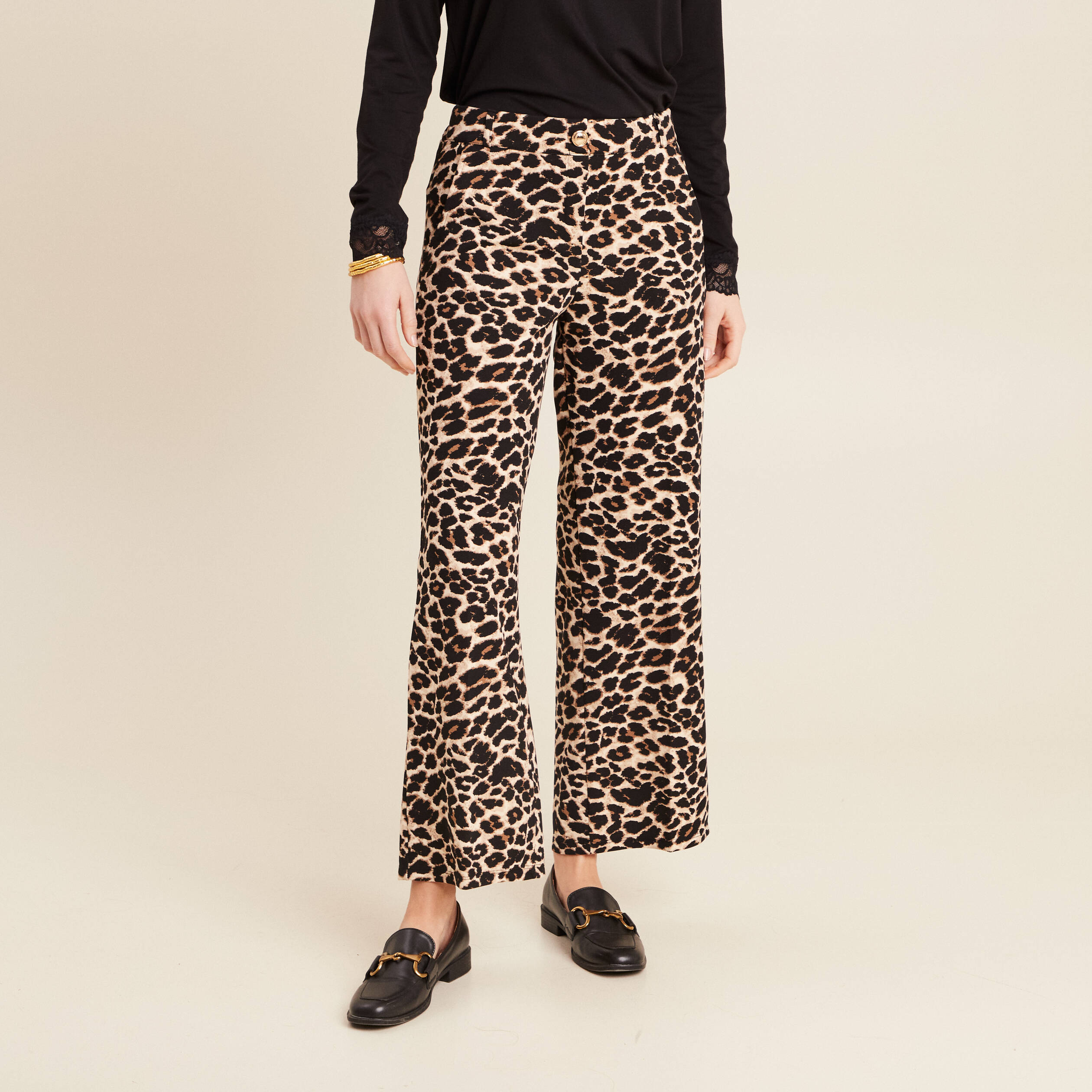 Pantalon large creme femme