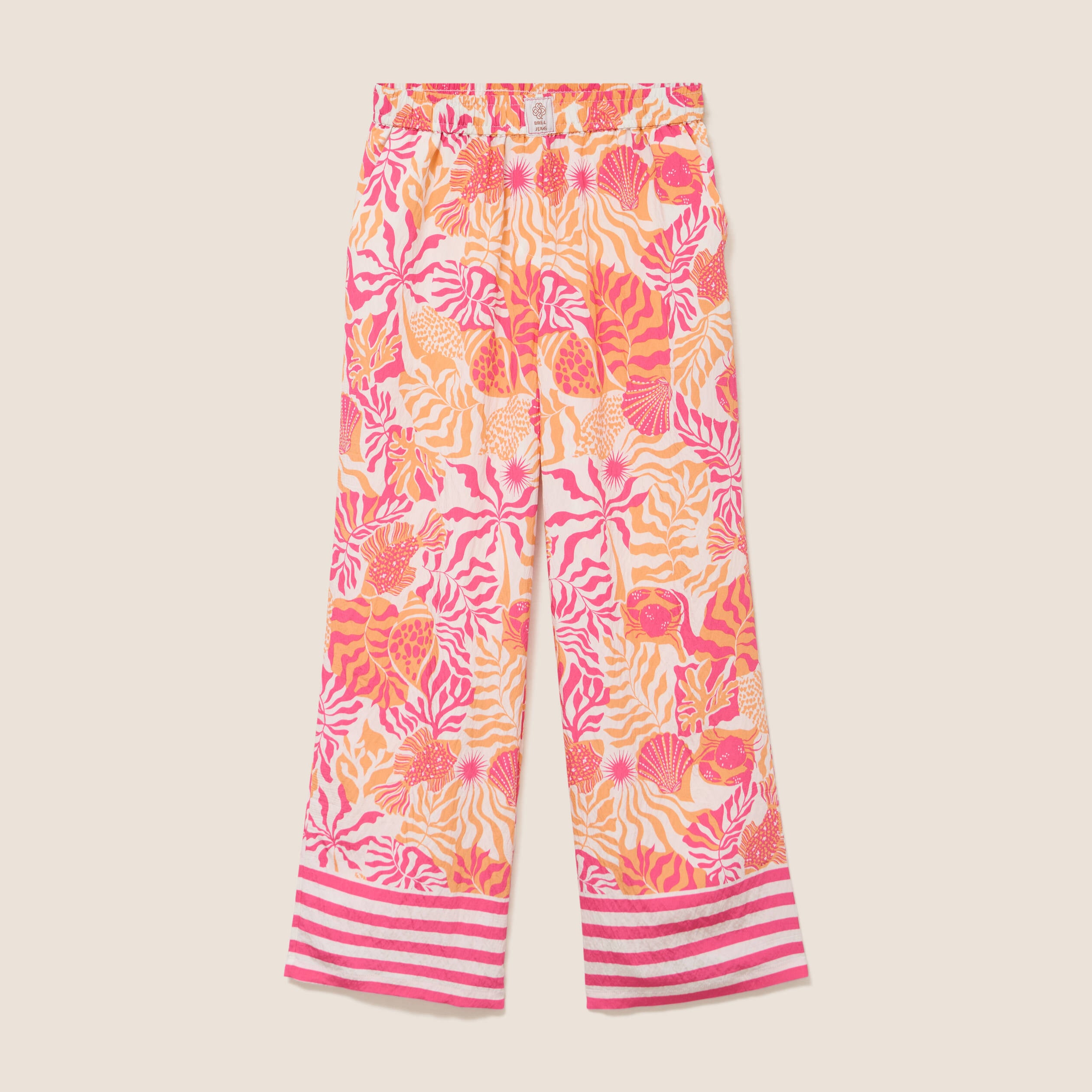 Pantalon fluide et large taille haute rose corail femme