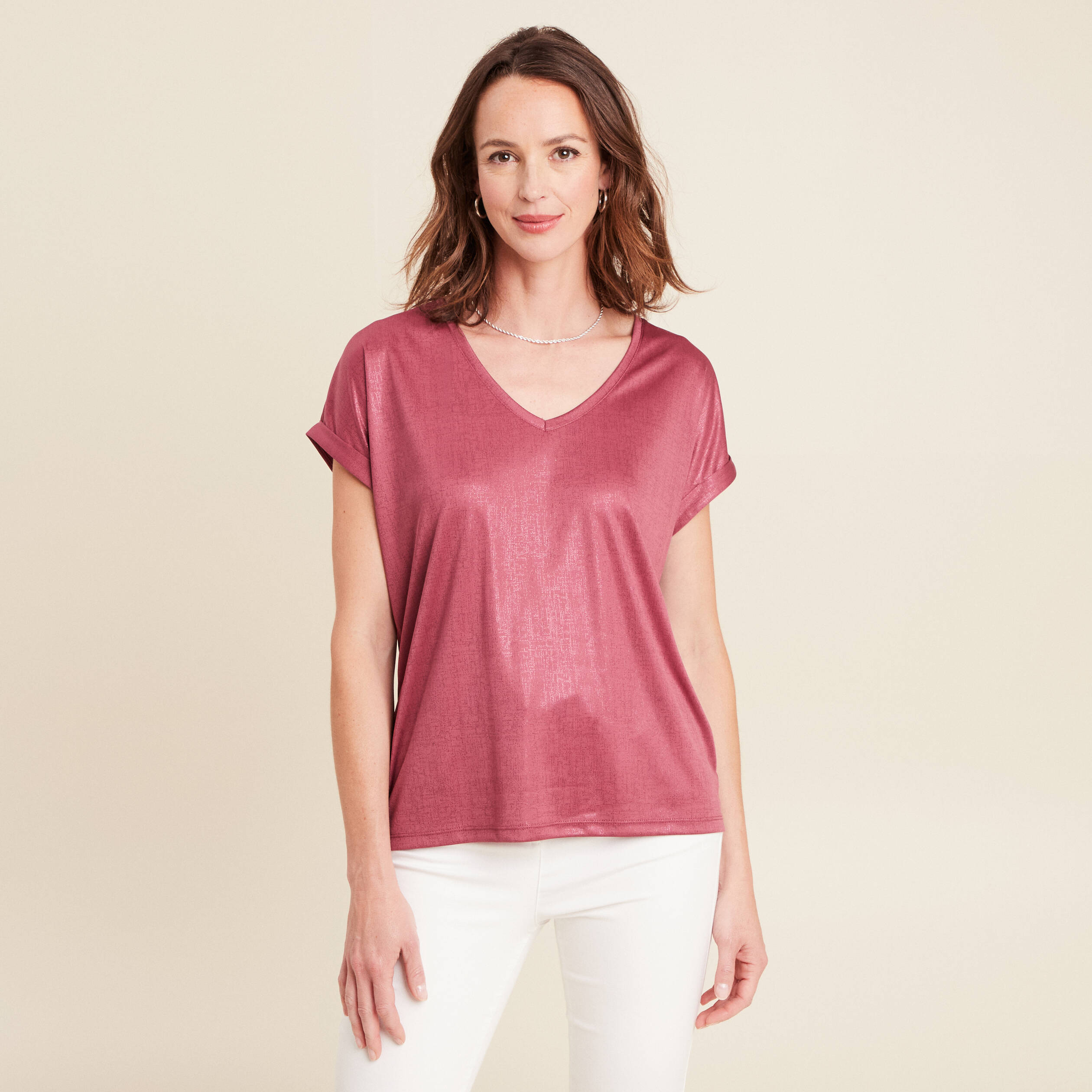 T-shirt manches courtes vieux rose femme