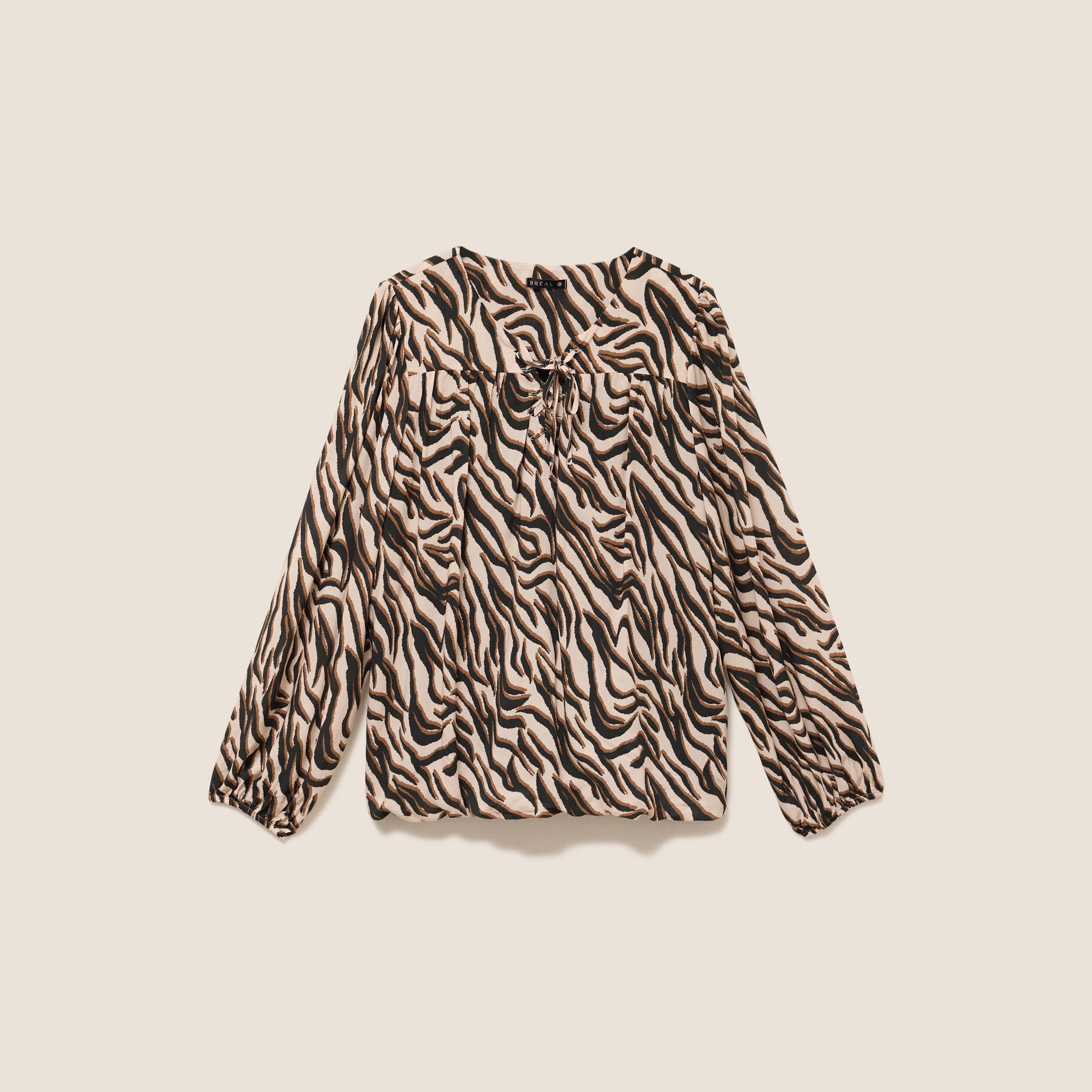 Blouse ample col rond manches longues noir femme