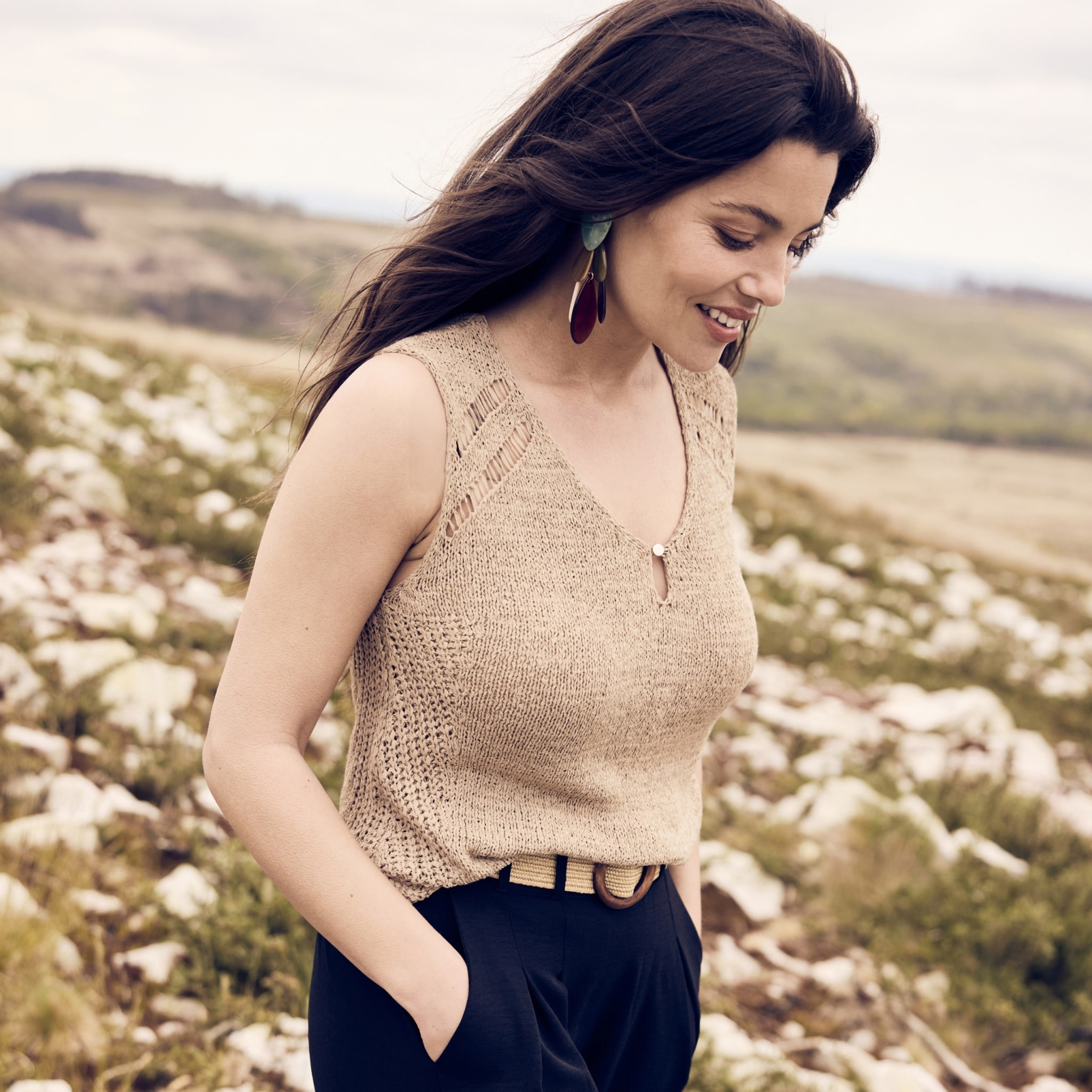 debardeur tricot sans manches sable femme Débardeur tricot sans manches sable femme