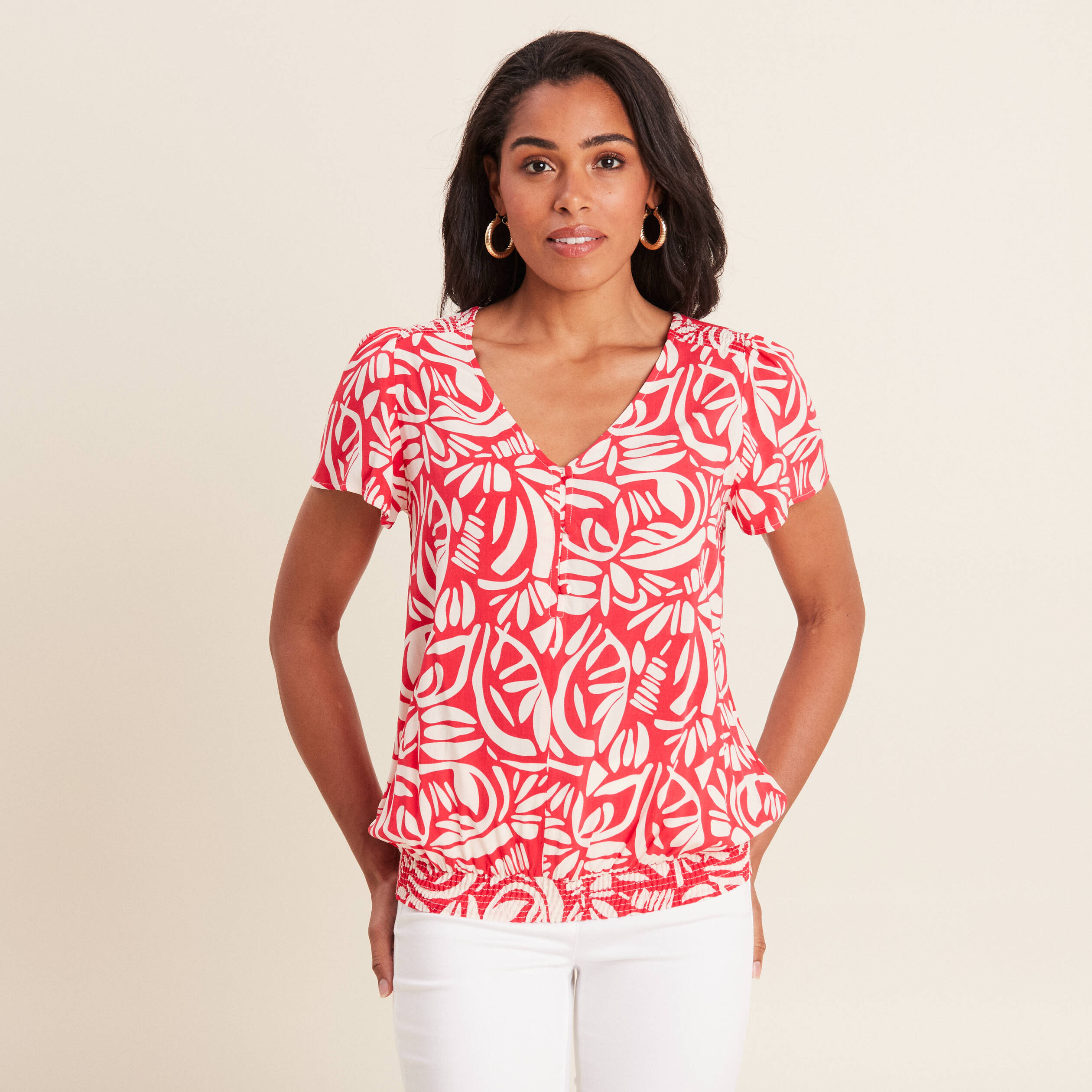 Blouse manches courtes rouge femme