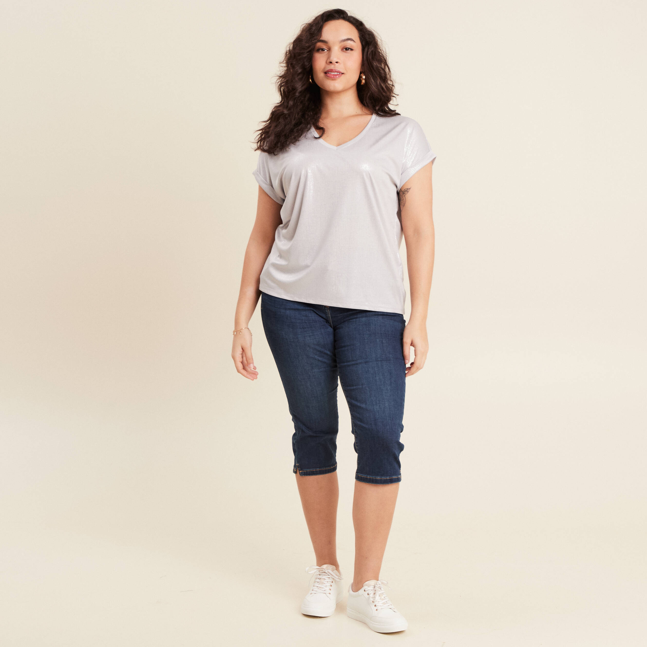 t shirt manches courtes gris argent femme T-shirt manches courtes gris argent femme