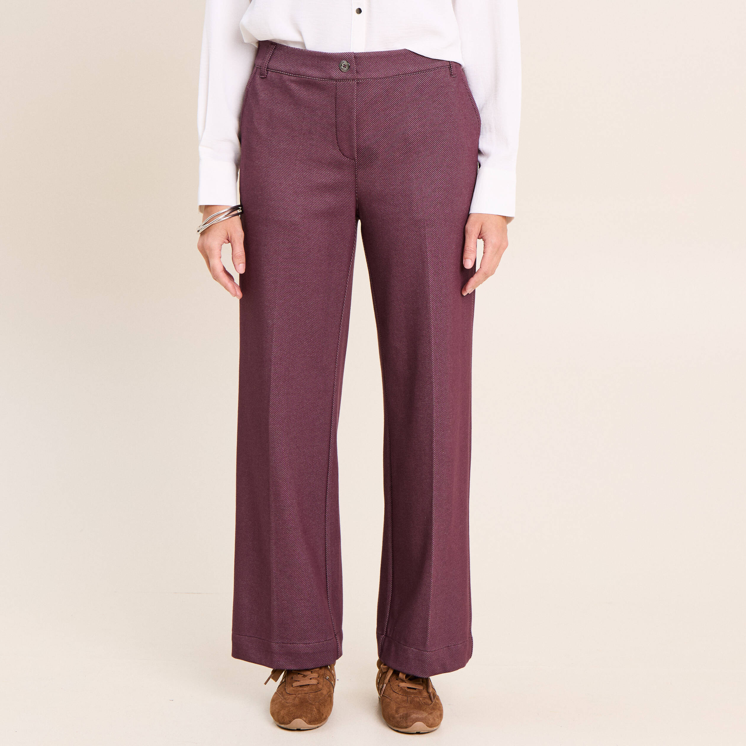 Jean large 7/8&egrave;me bordeaux femme