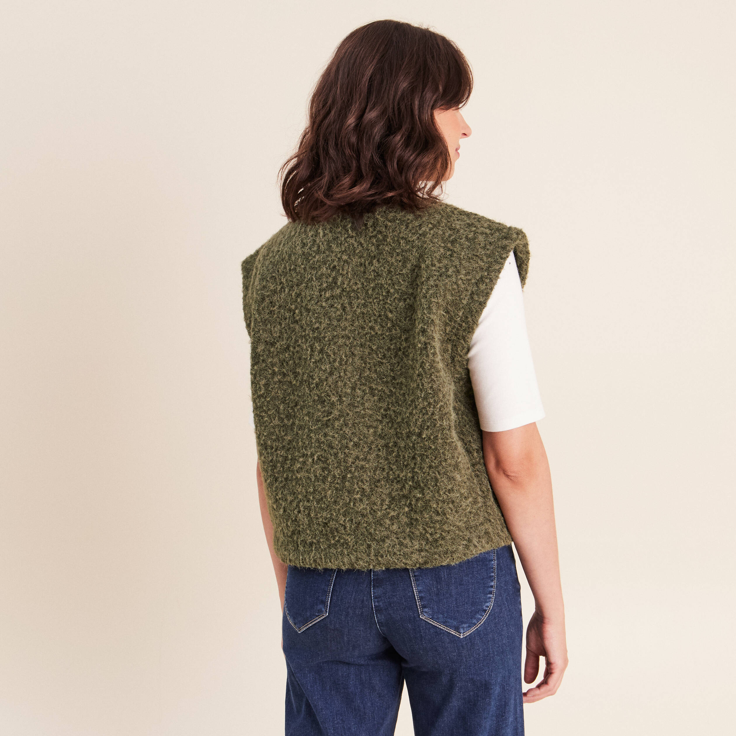 Gilet ample sans manches vert kaki femme