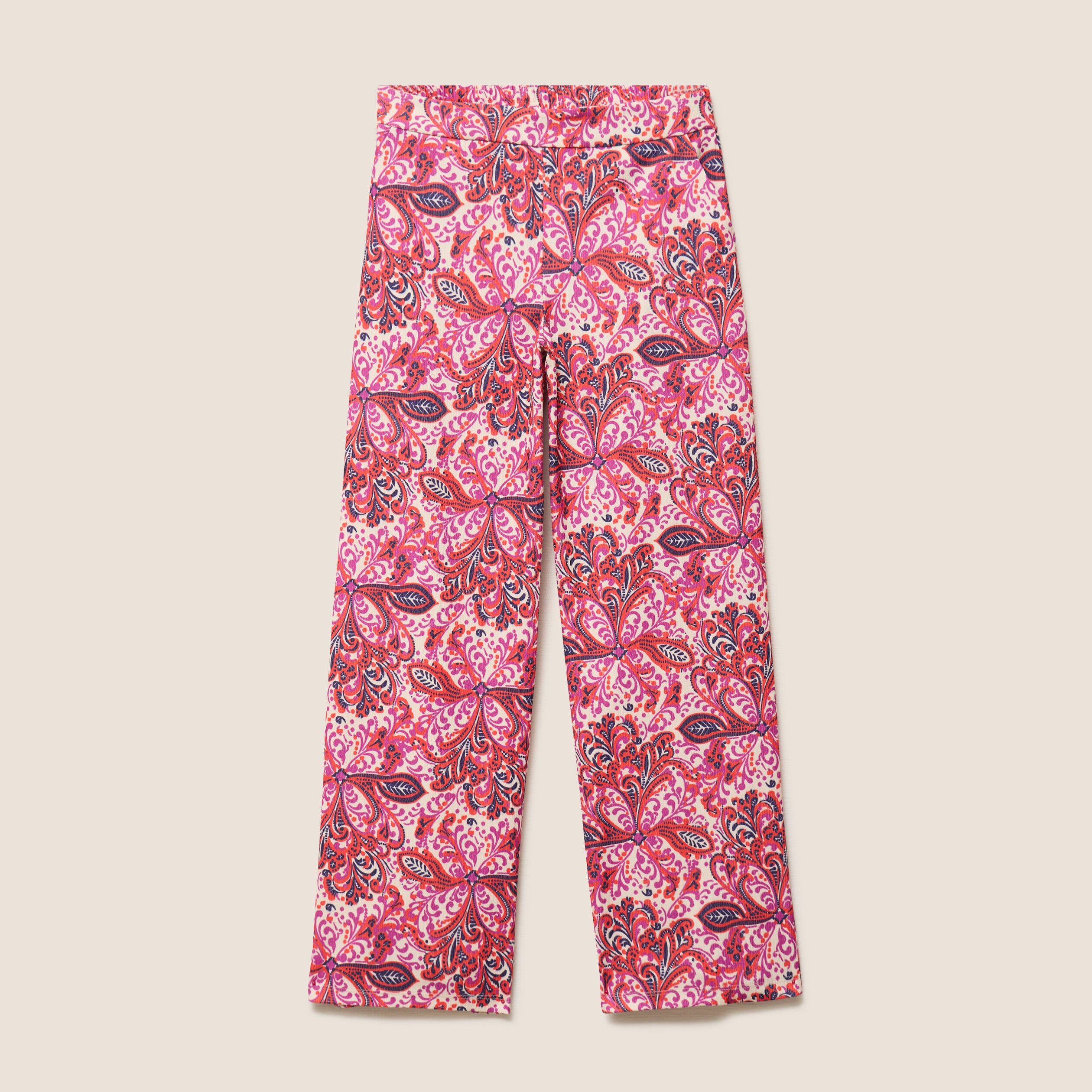 Pantalon large taille haute rose corail femme