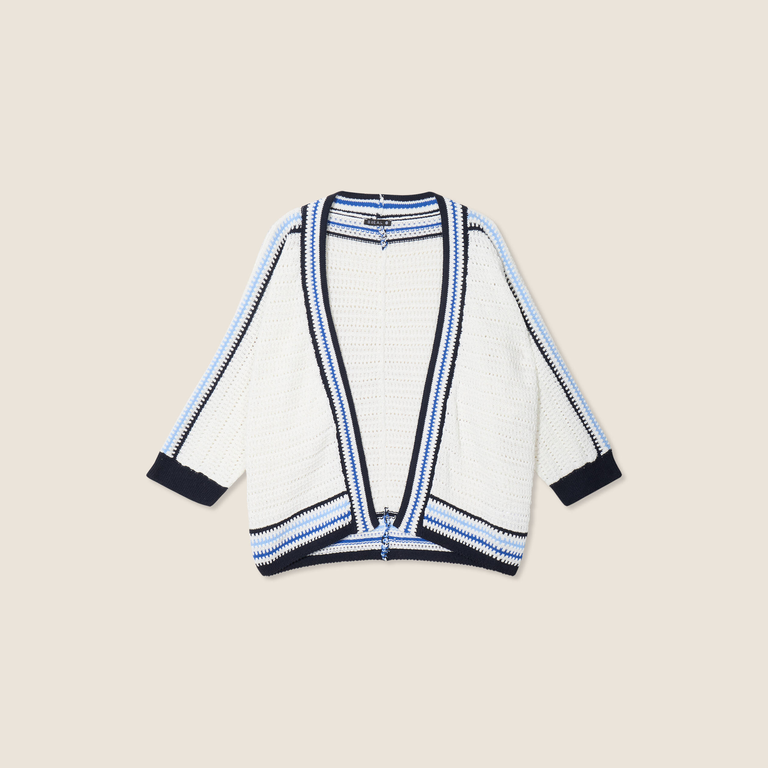 Gilet manches 3/4 ajouré ecru femme