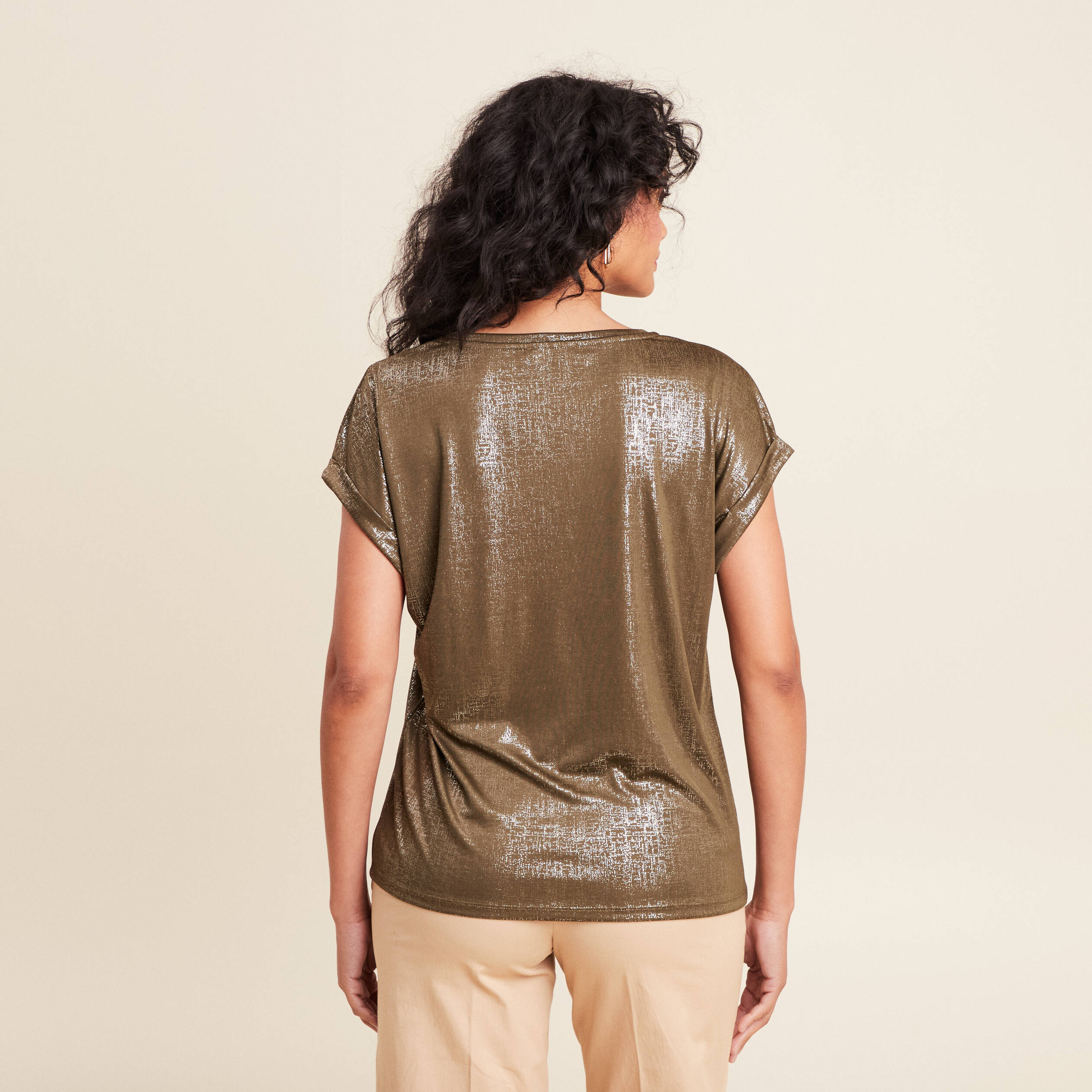 T-shirt manches courtes vert olive femme