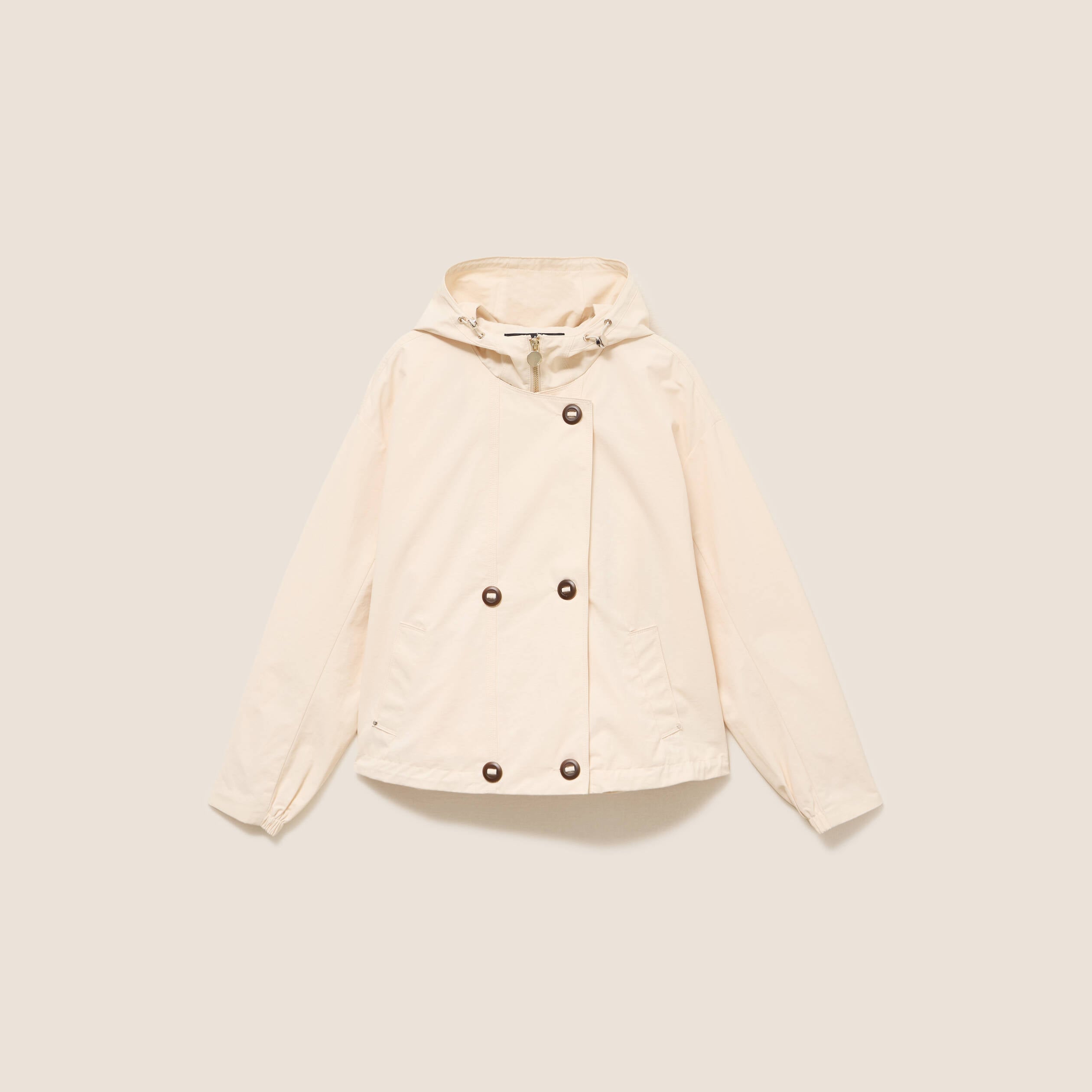 Trench droit court &agrave; capuche doubl&eacute; ivoire femme