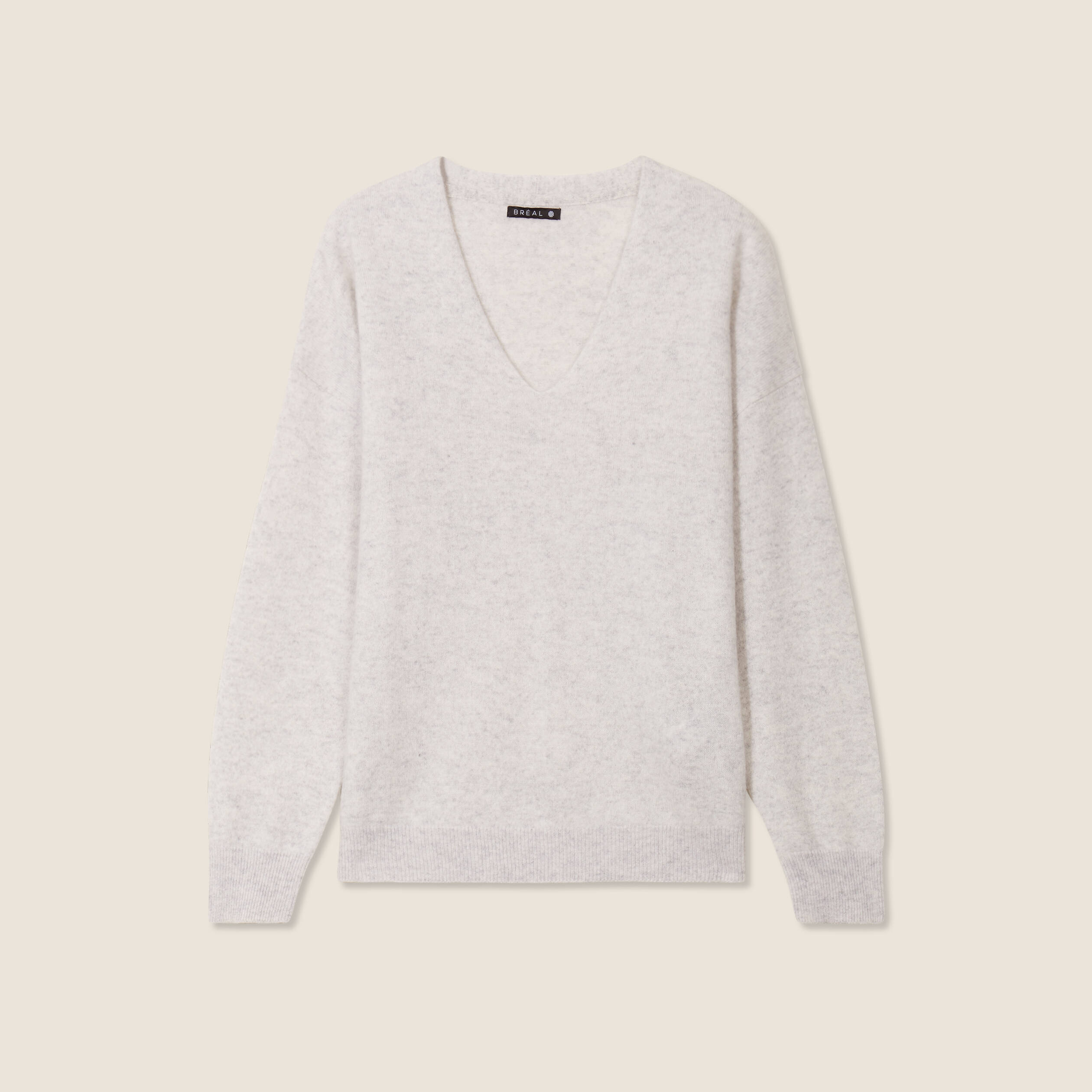 Pull en cachemire manches longues gris clair femme