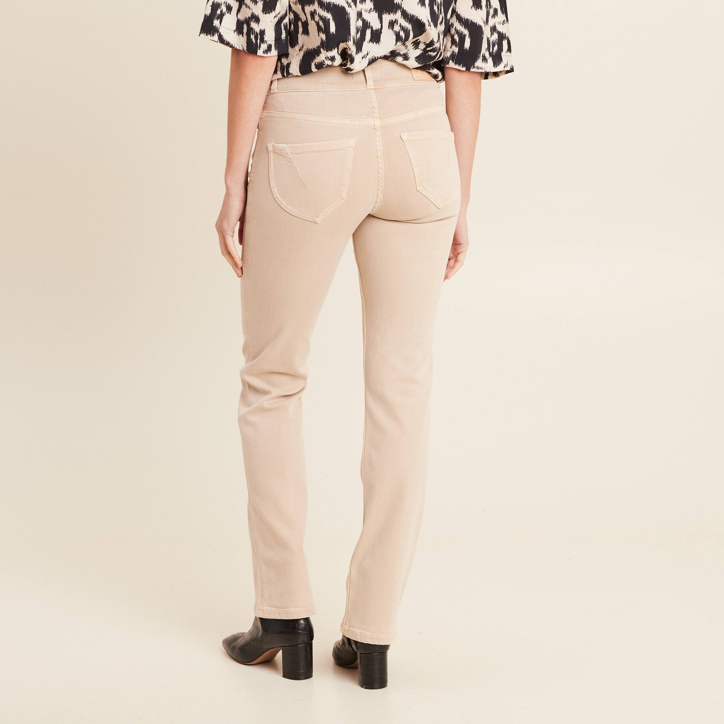 Jean droit denim beige femme