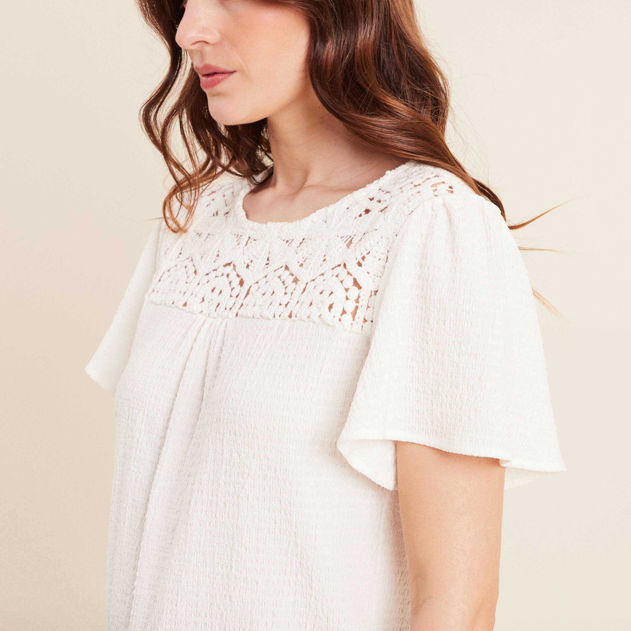 T-shirt manches courtes ecru femme