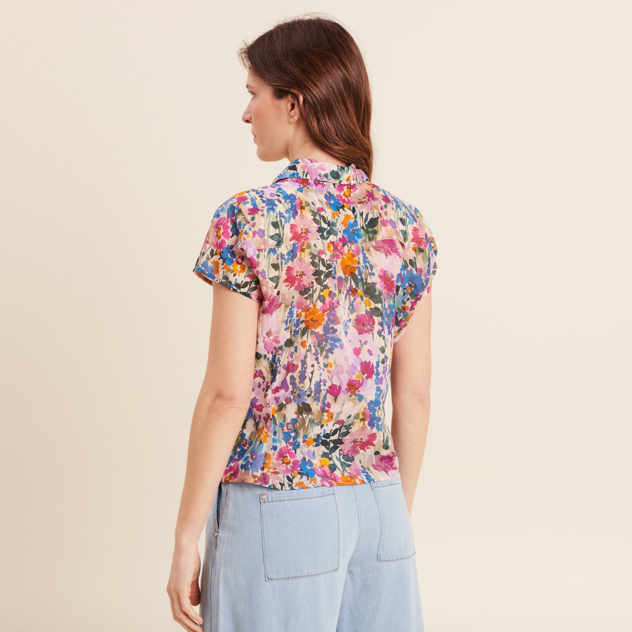 Chemise manches courtes nouée violet femme