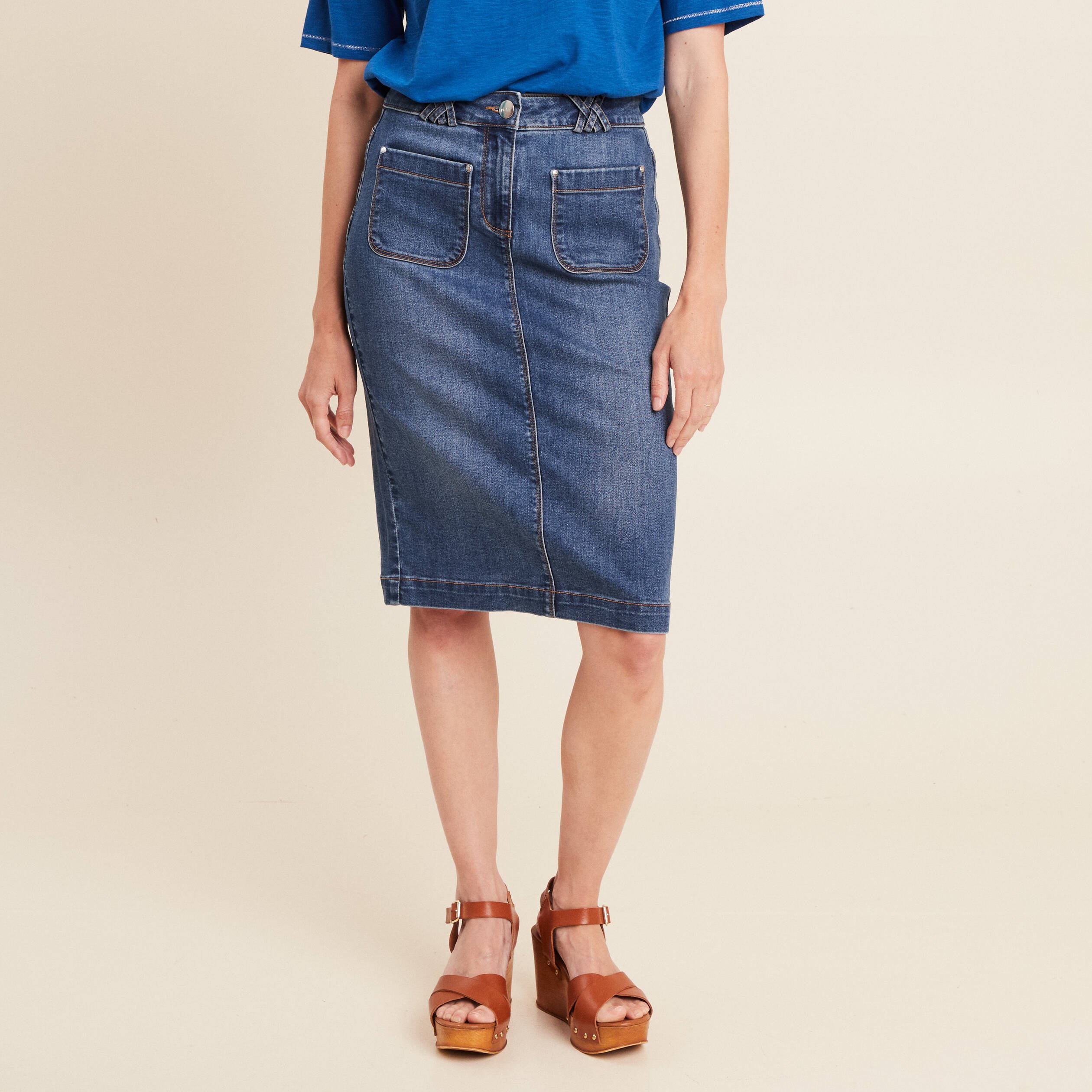 jupe en jean longueur genou denim stone femme Jupe en jean longueur genou denim stone femme