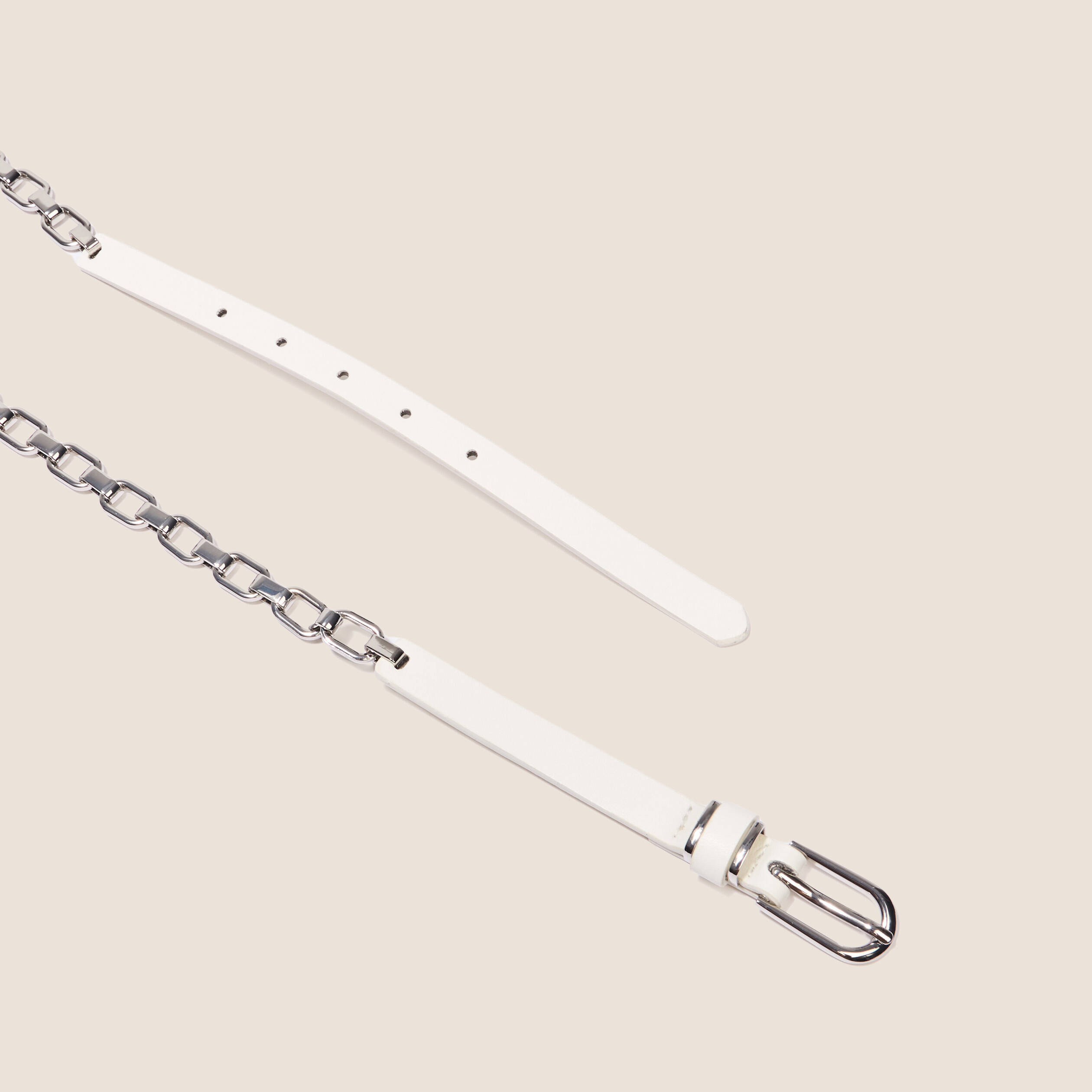 Ceinture fine détail chaîne ecru femme
