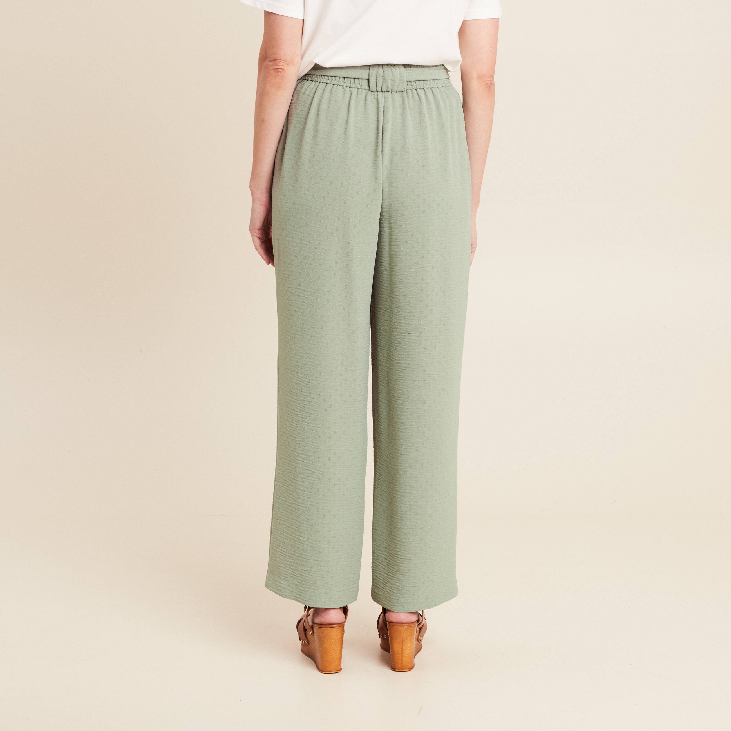 pantalon flou droit 78eme vert clair femme Pantalon flou droit 7/8ème vert clair femme