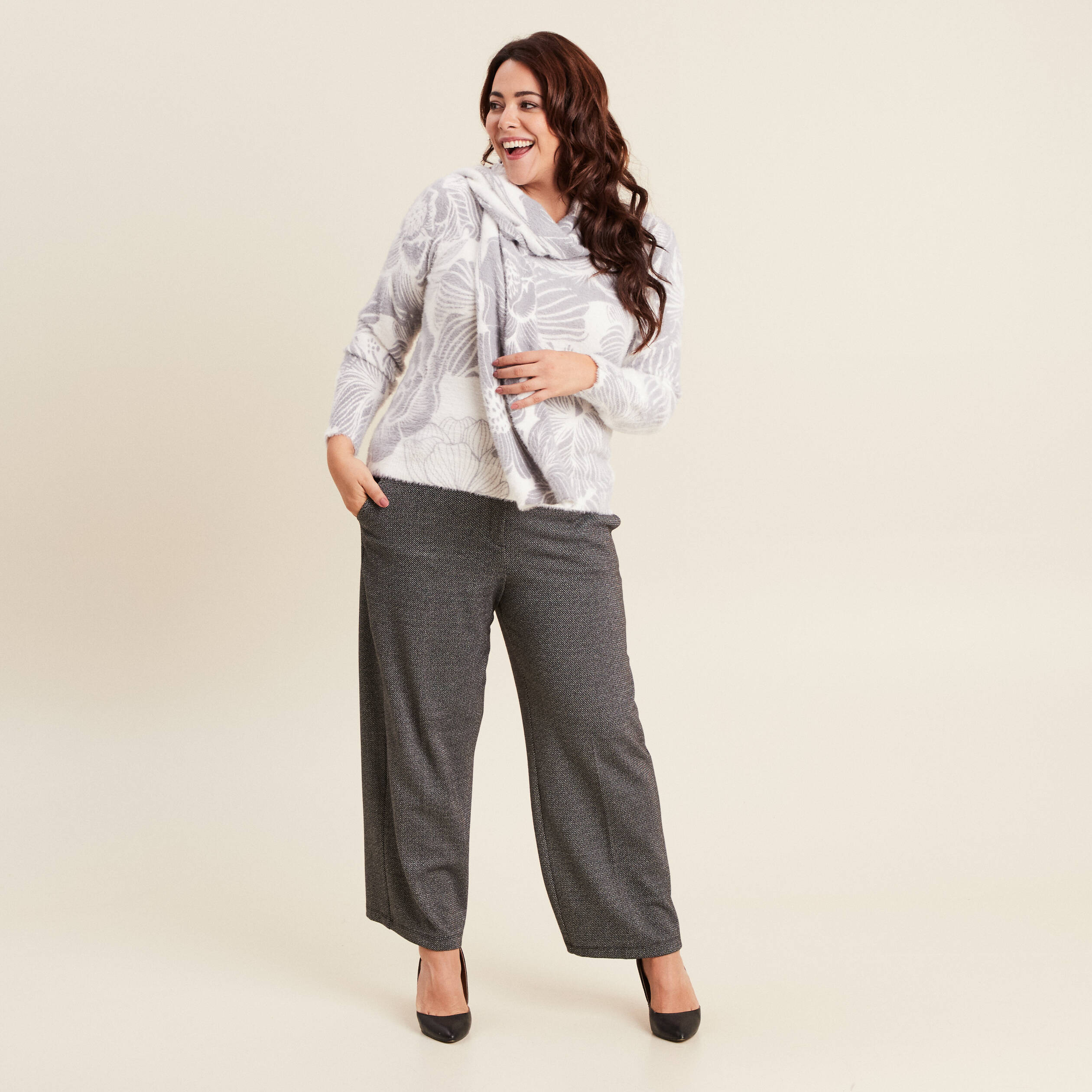 Pantalon large 7/8ème gris clair femme