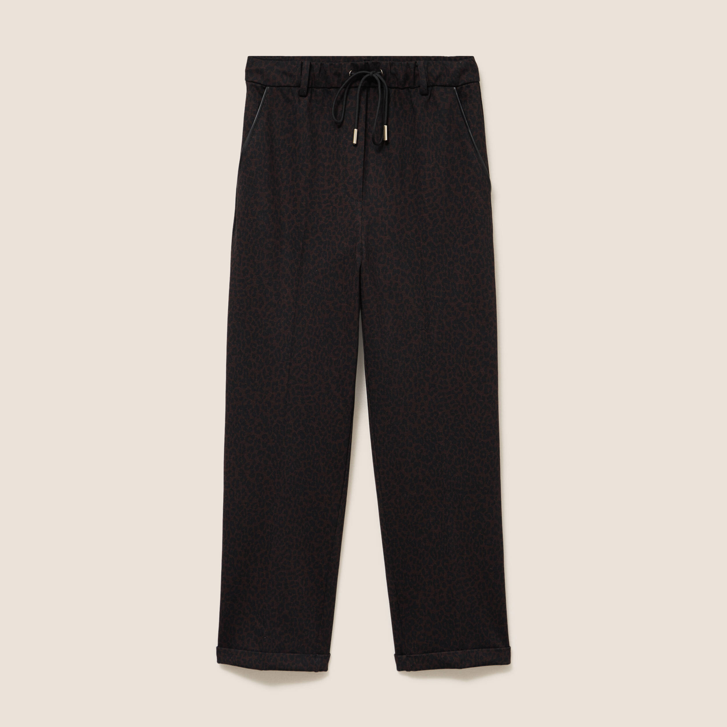 Jogging imprim&eacute; l&eacute;opard taille bascul&eacute;e marron femme