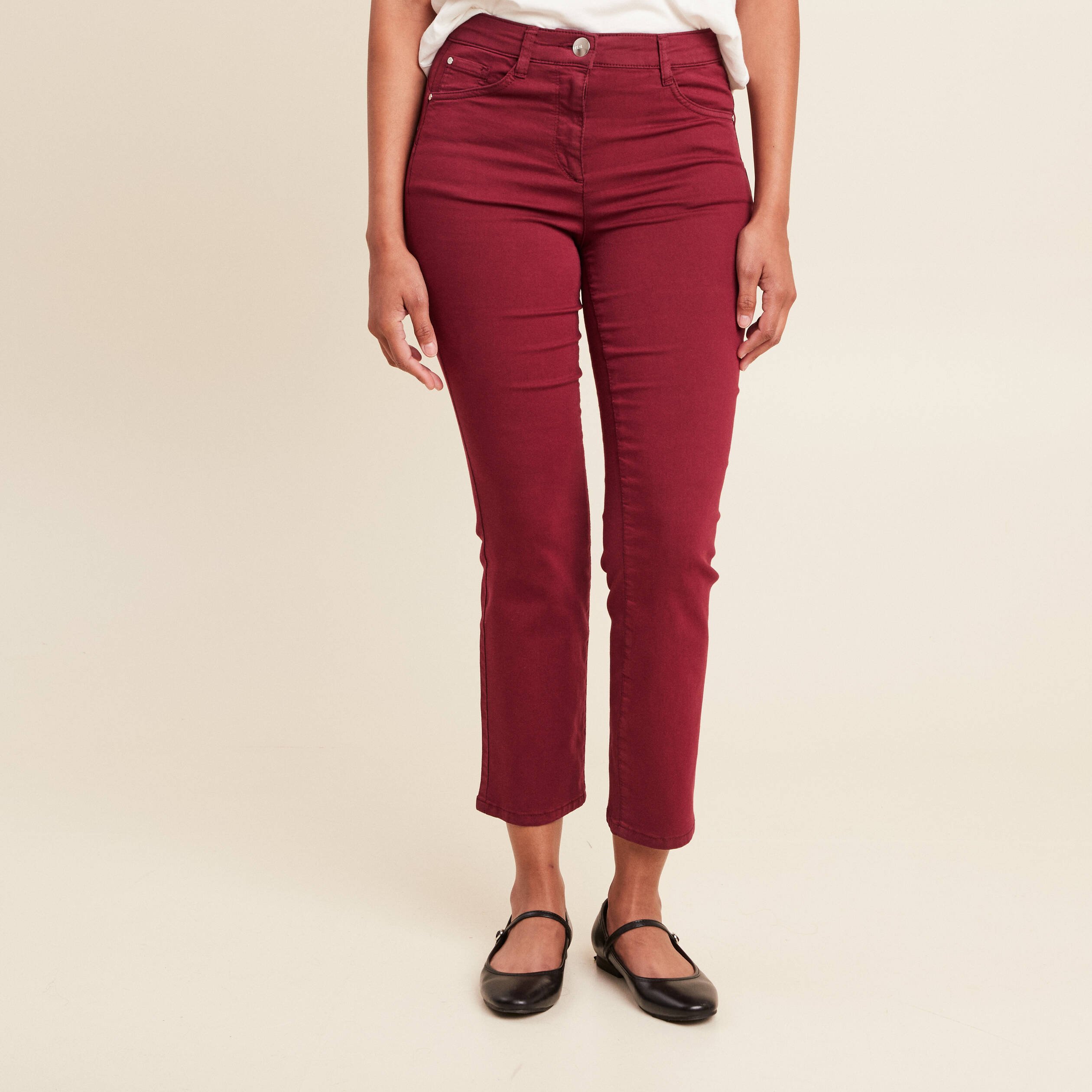 pantalon droit taille haute 78eme bordeaux femme Pantalon droit taille haute 7/8ème bordeaux femme