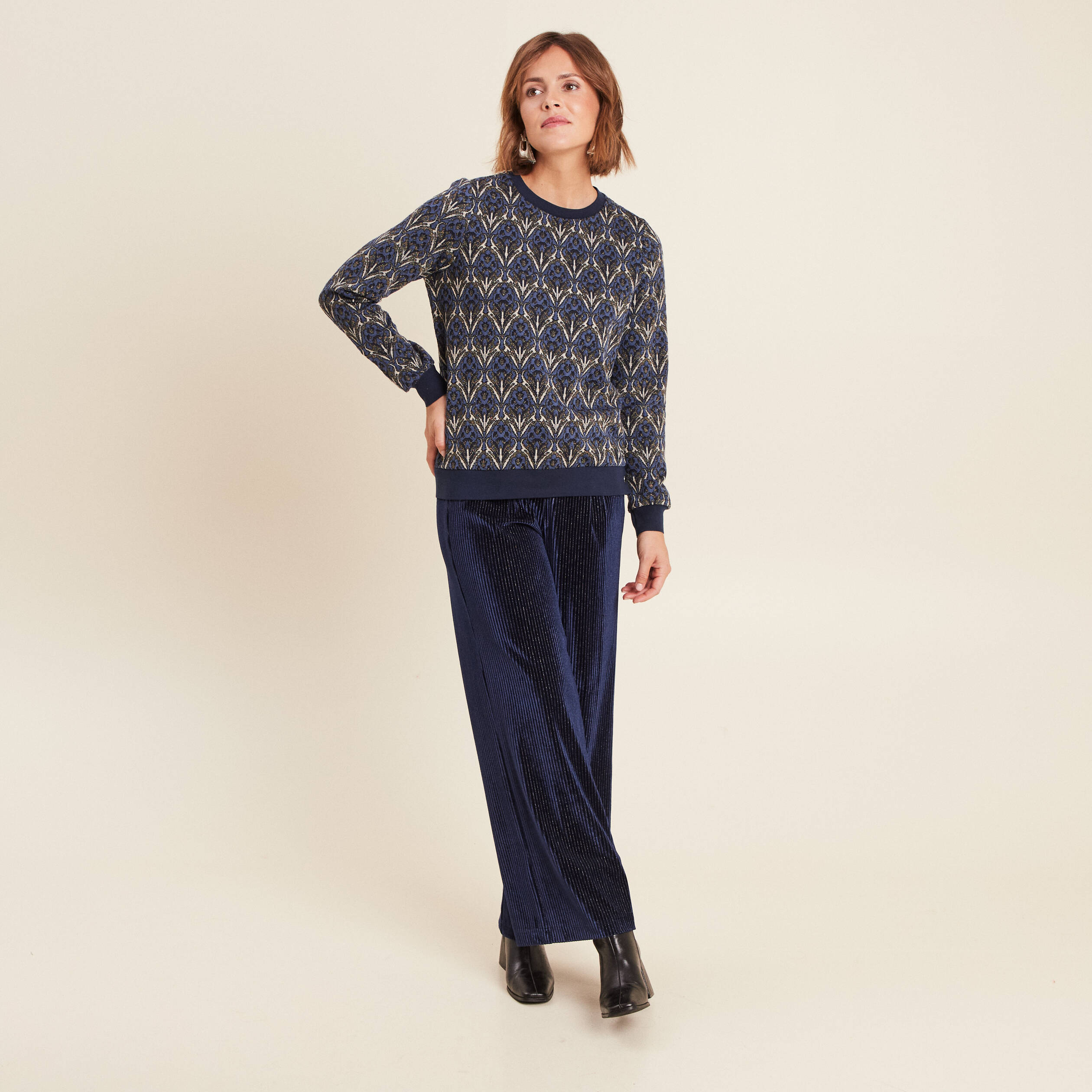 T-shirt manches longues bleu femme