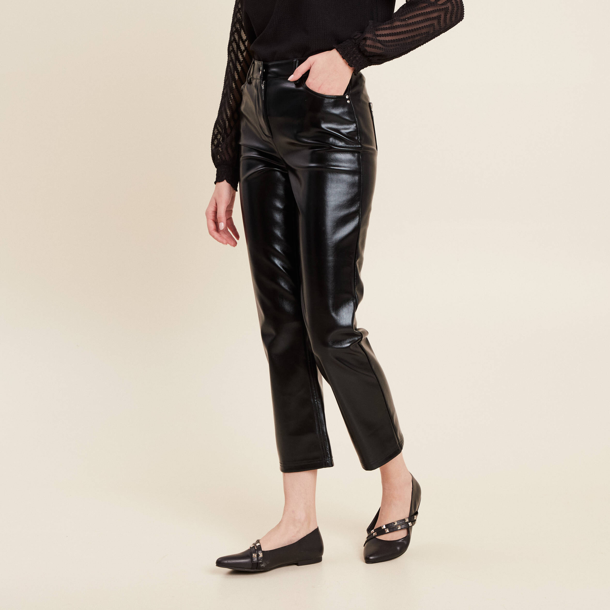 Pantalon Effet Cuir Noir Taille Unique Pour Femme - Occasion Parfait état, Style Jegging