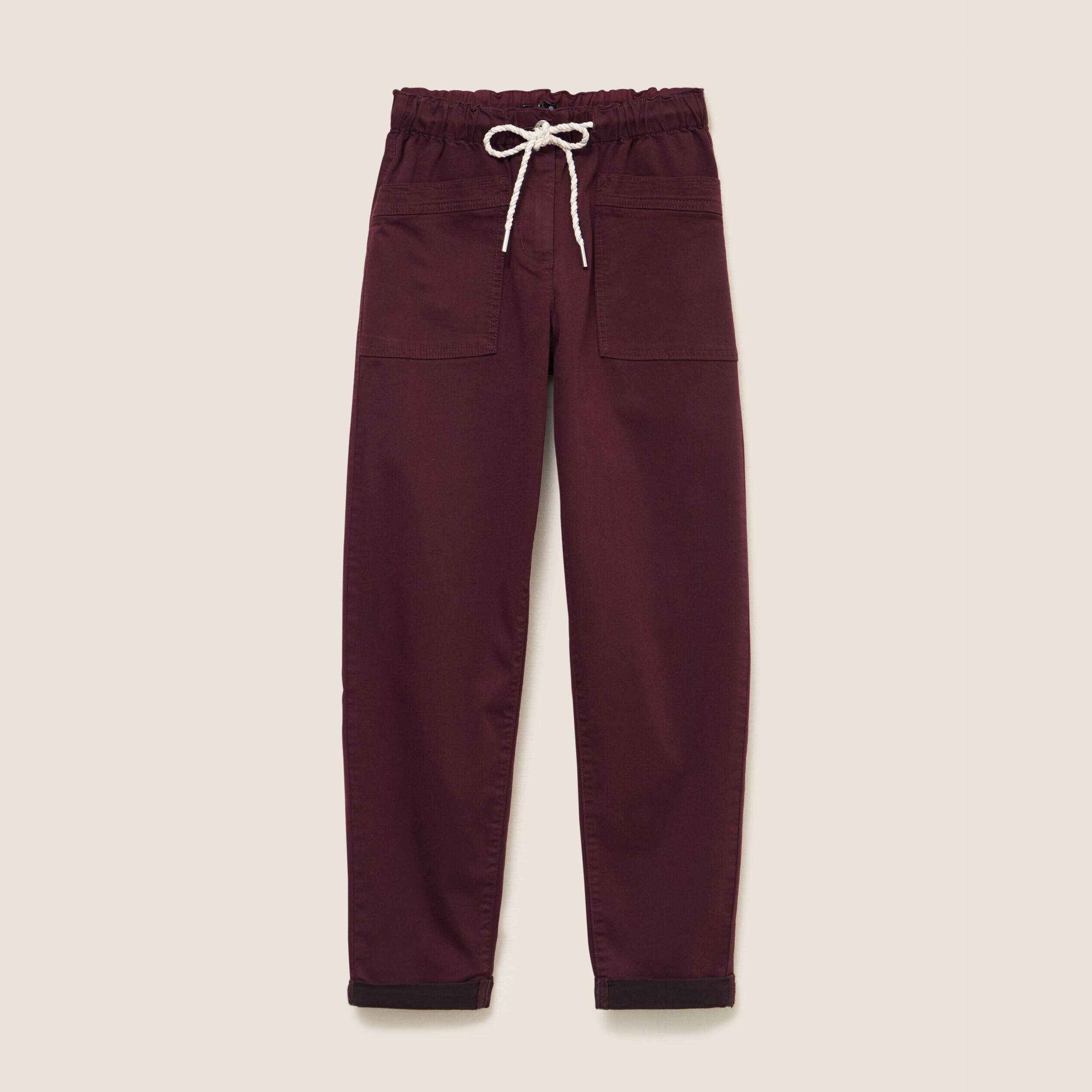 Pantalon coupe mom 7/8&egrave;me bordeaux femme