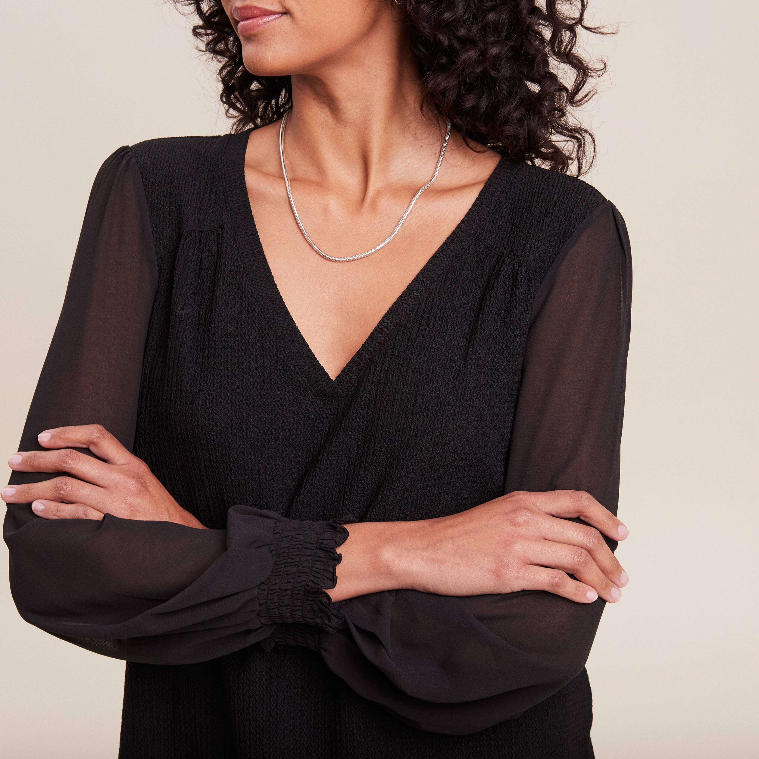Blouse bi-matière noir femme