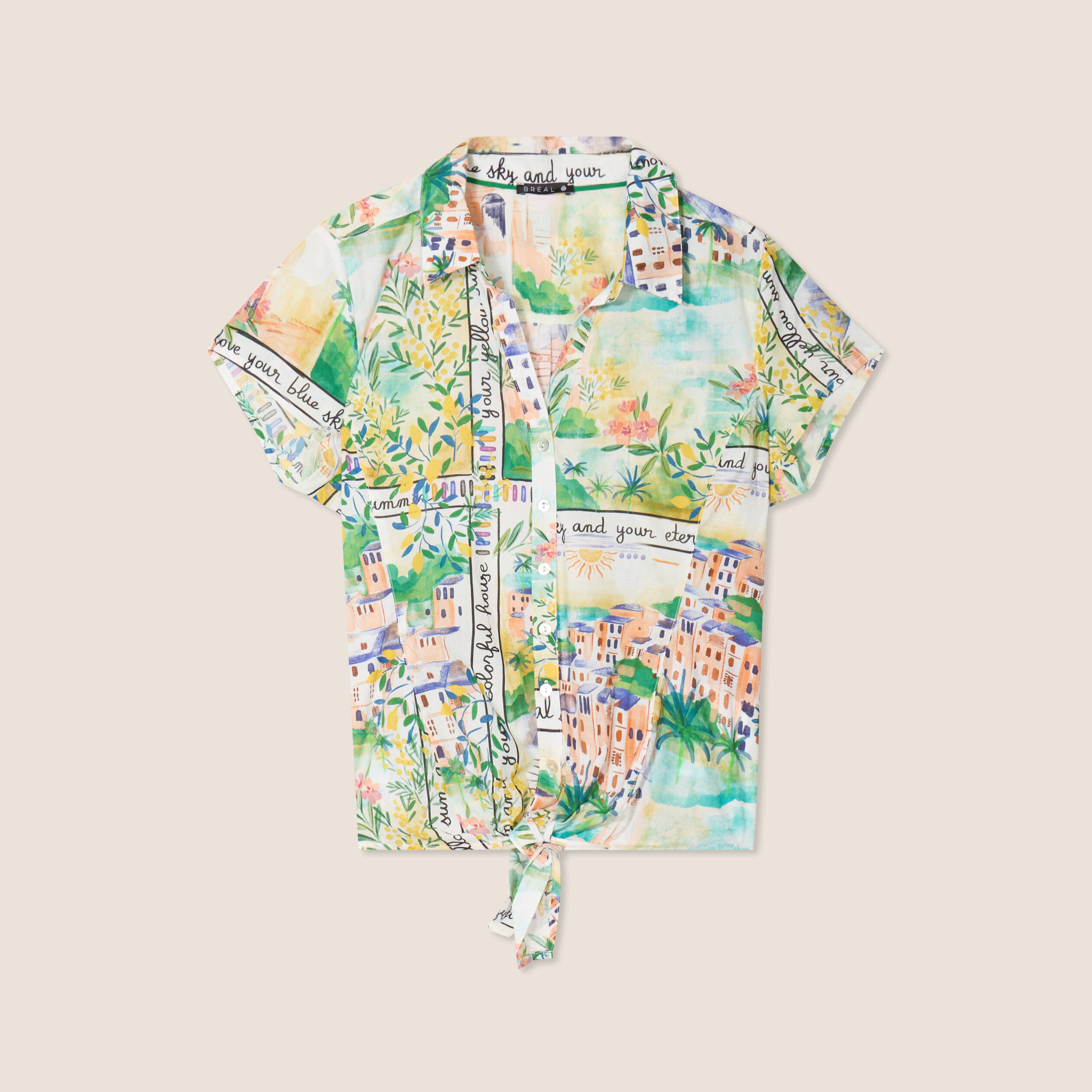Chemise manches courtes nouée multicolore femme