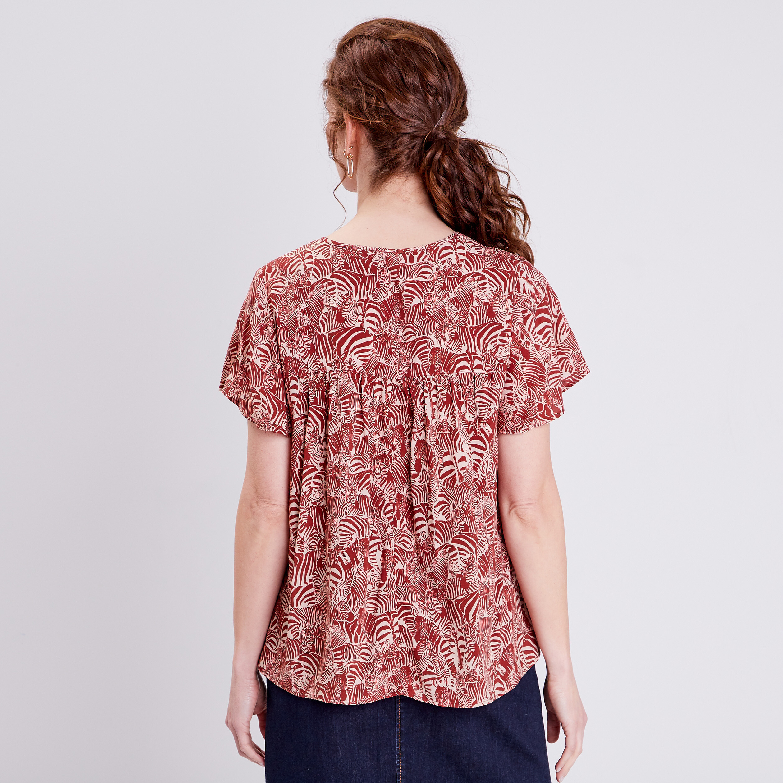 Blouse manches courtes rouge foncé femme