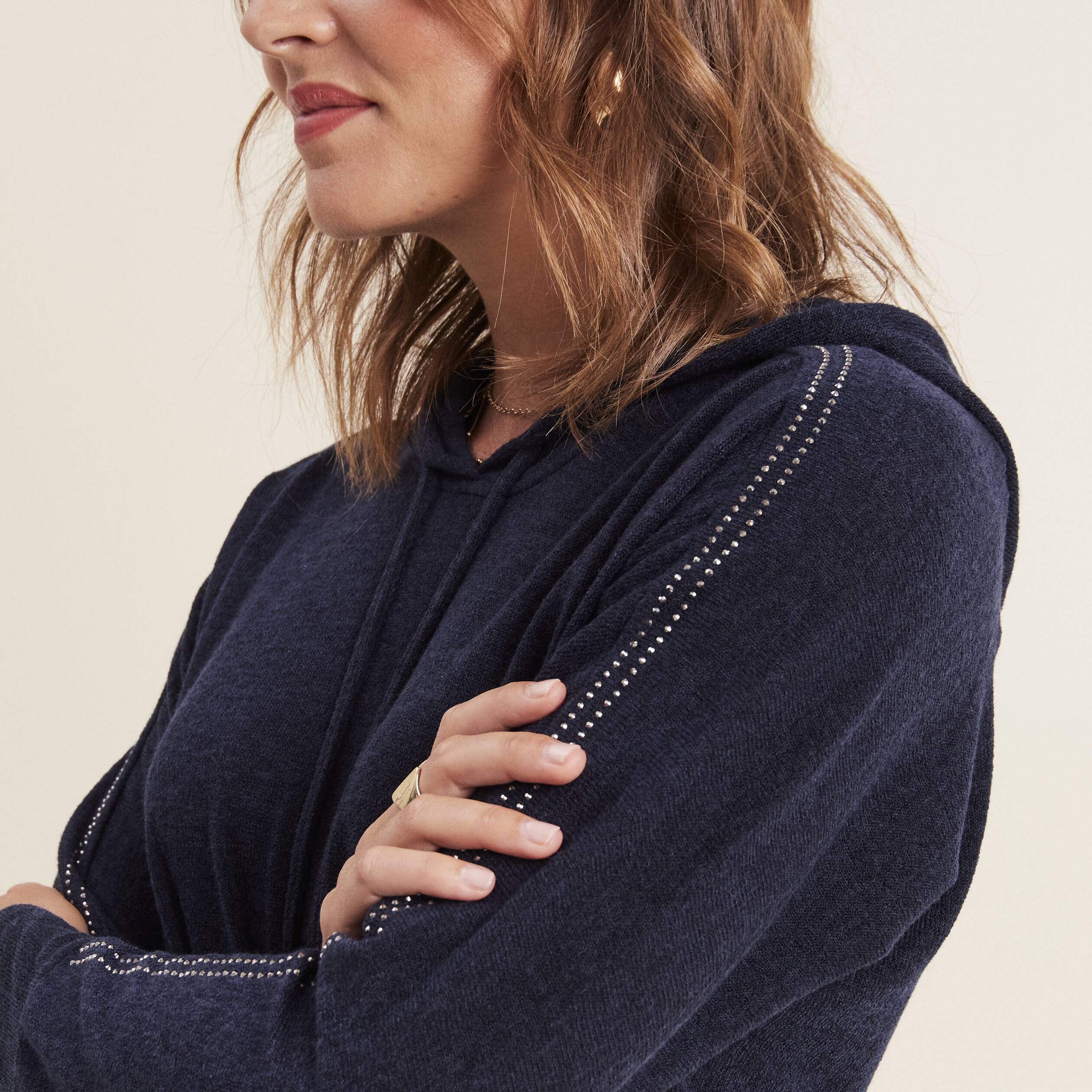 Sweat &agrave; capuche bleu marine femme