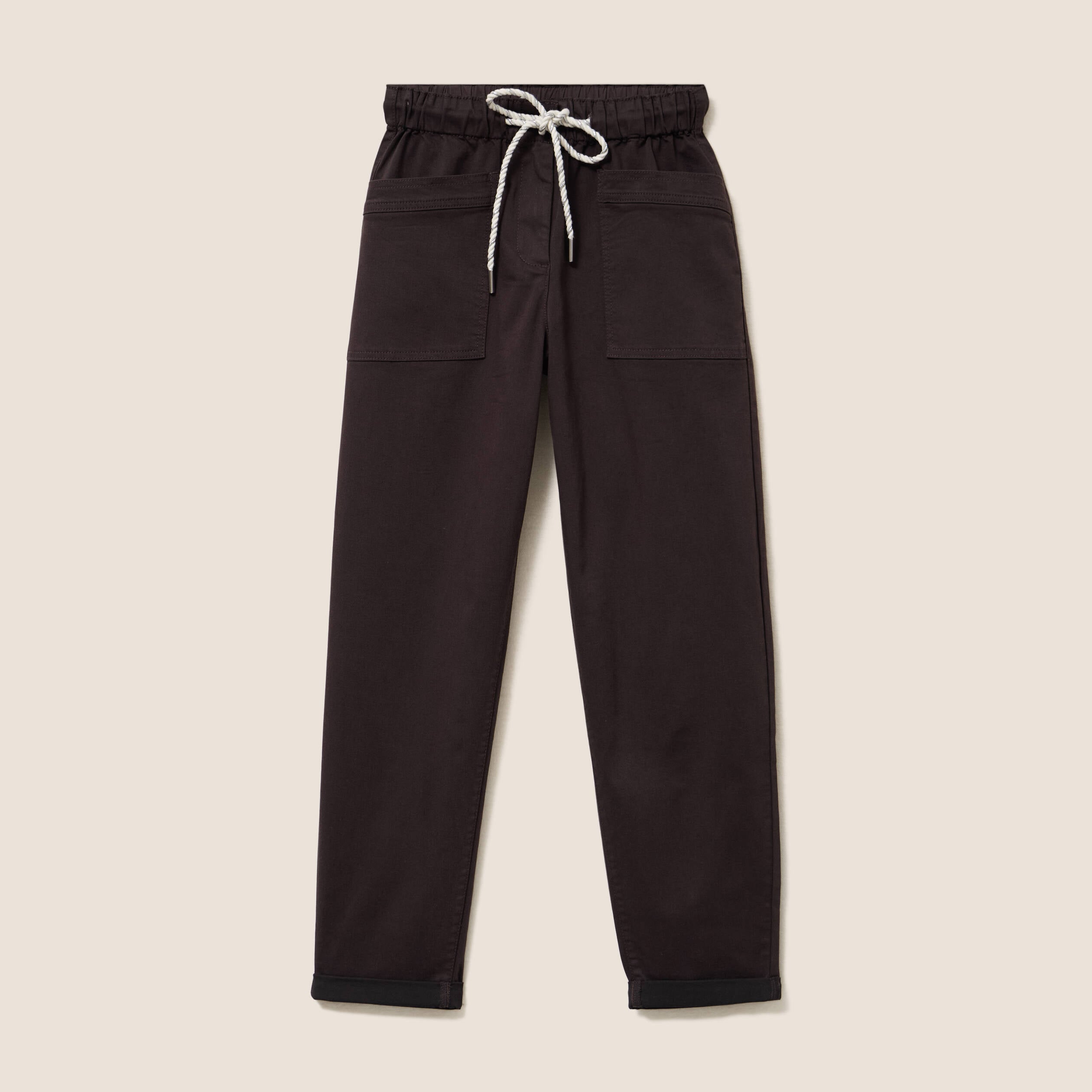 Pantalon coupe mom 7/8&egrave;me marron fonc&eacute; femme