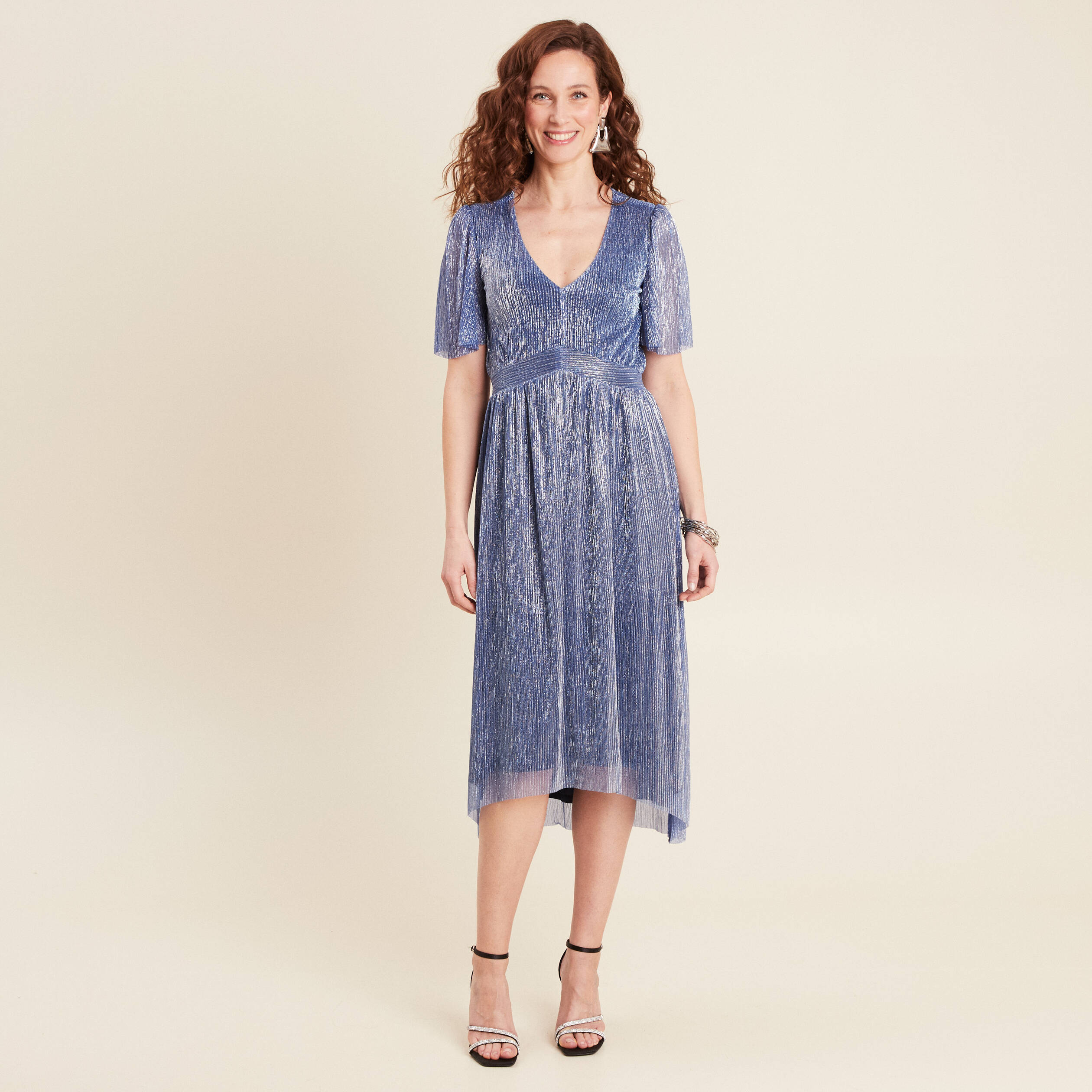 Robe longue évasée bleu ciel femme
