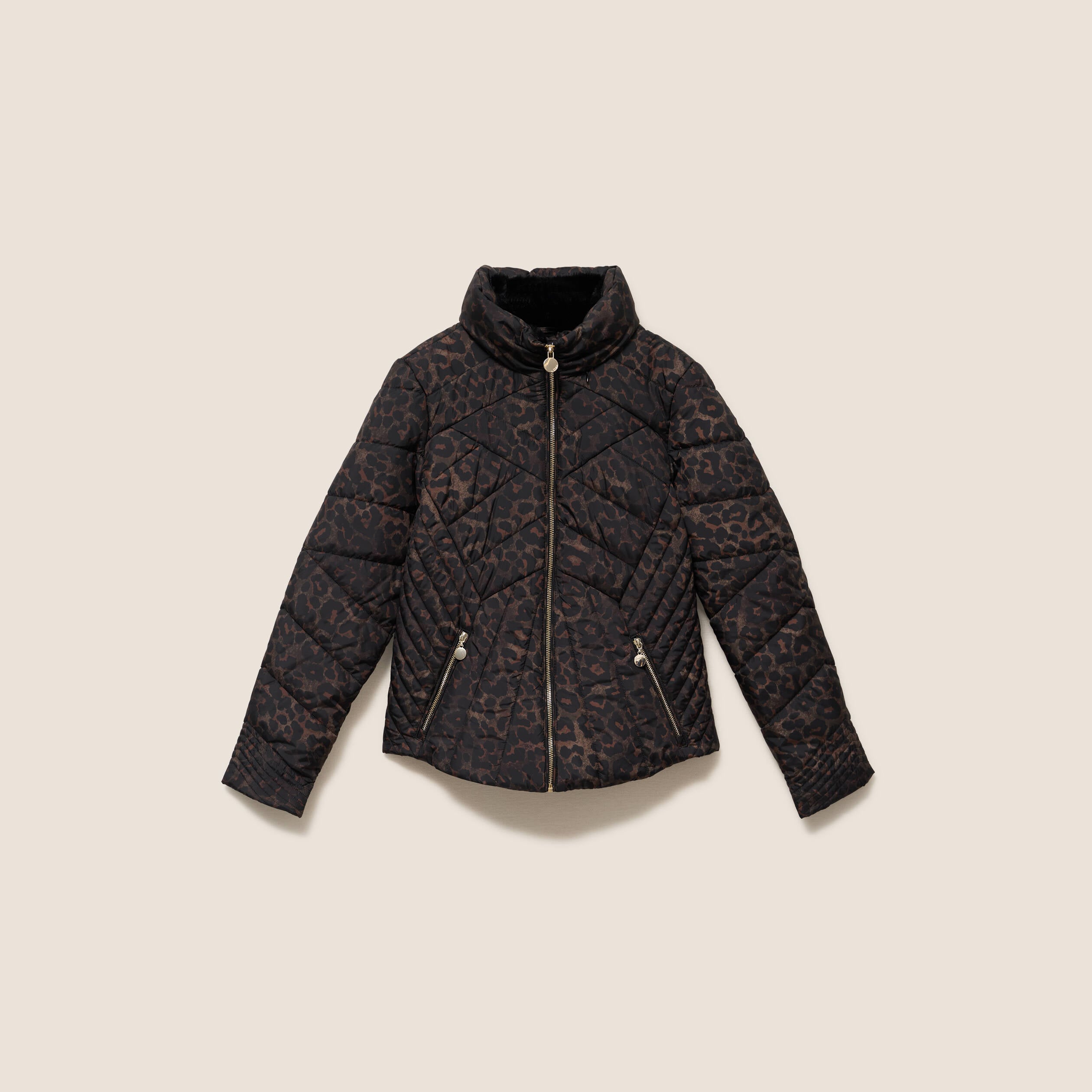 Doudoune d&eacute;perlante droite zipp&eacute;e marron femme