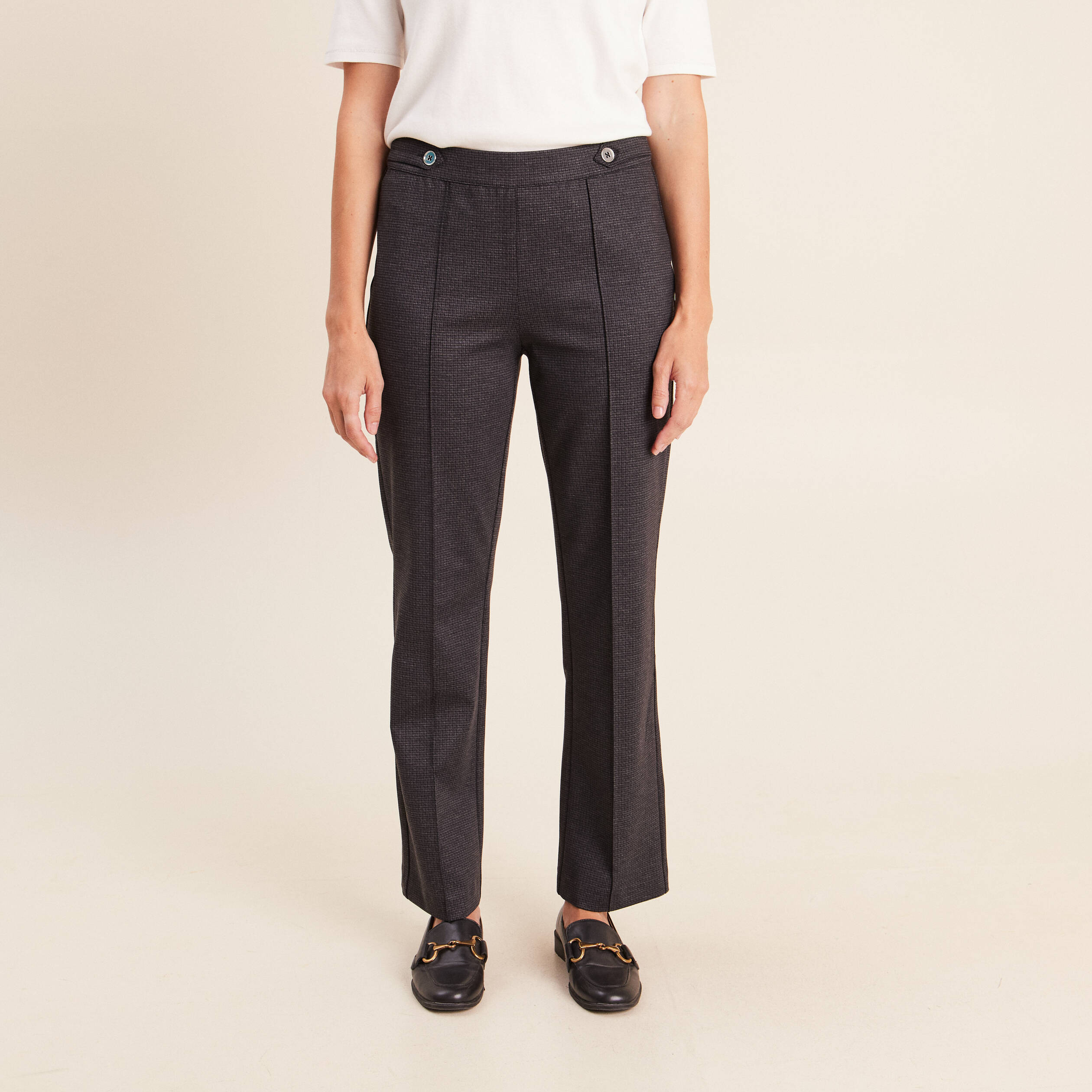 Pantalon vichy taille standard gris anthracite femme