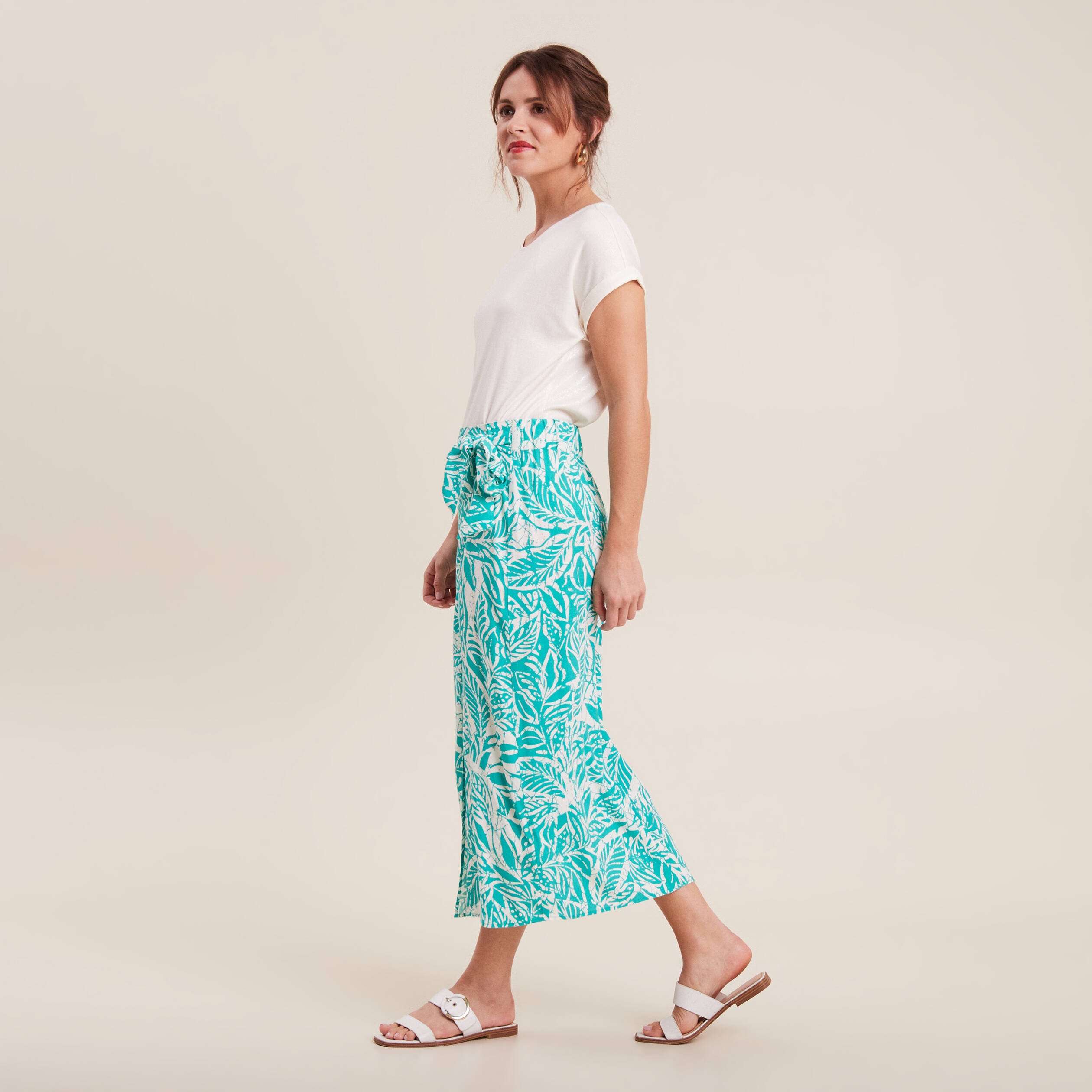 Jupe midi portefeuille satin vert émeraude femme