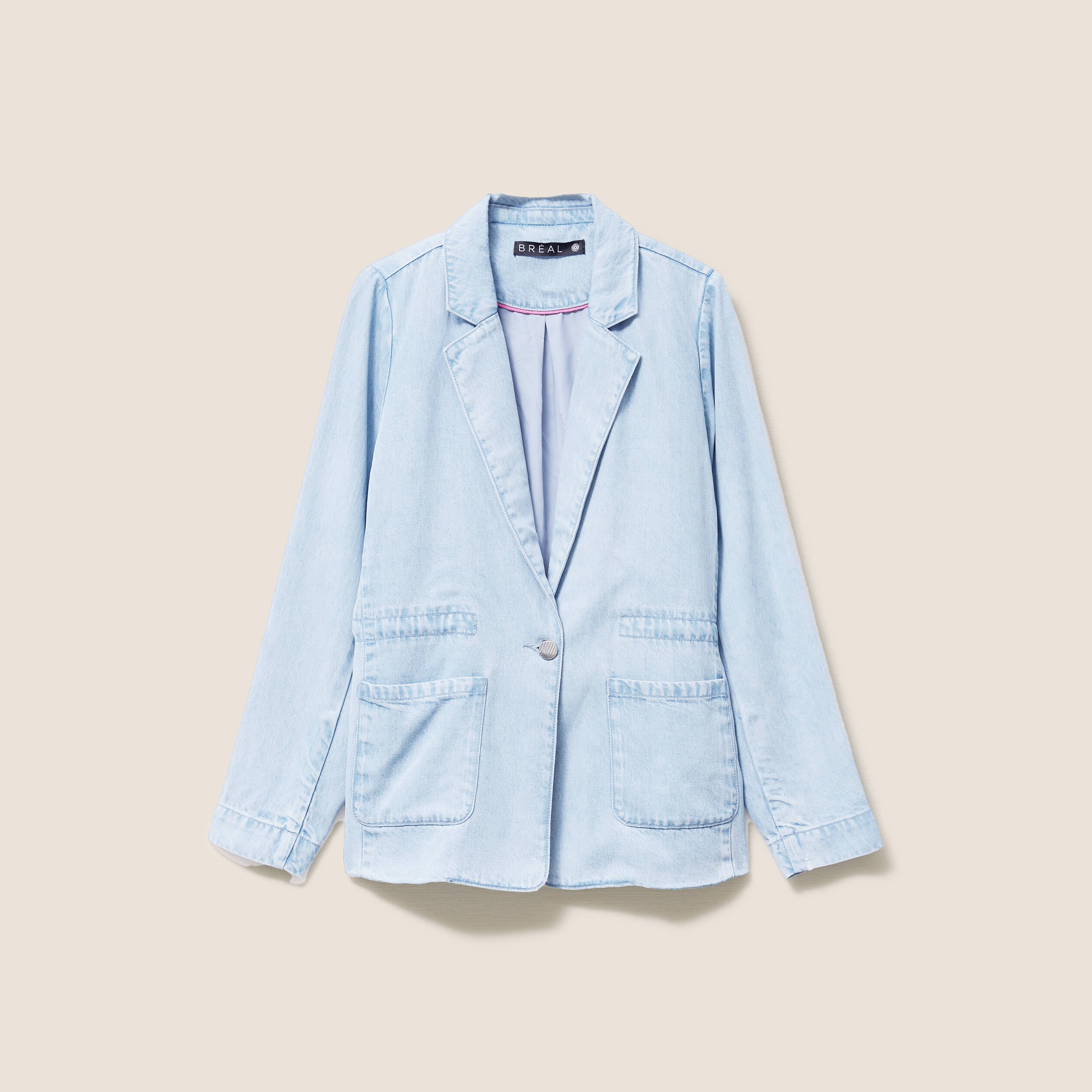 Veste longue cintr&eacute;e en jean doubl&eacute;e denim bleach femme
