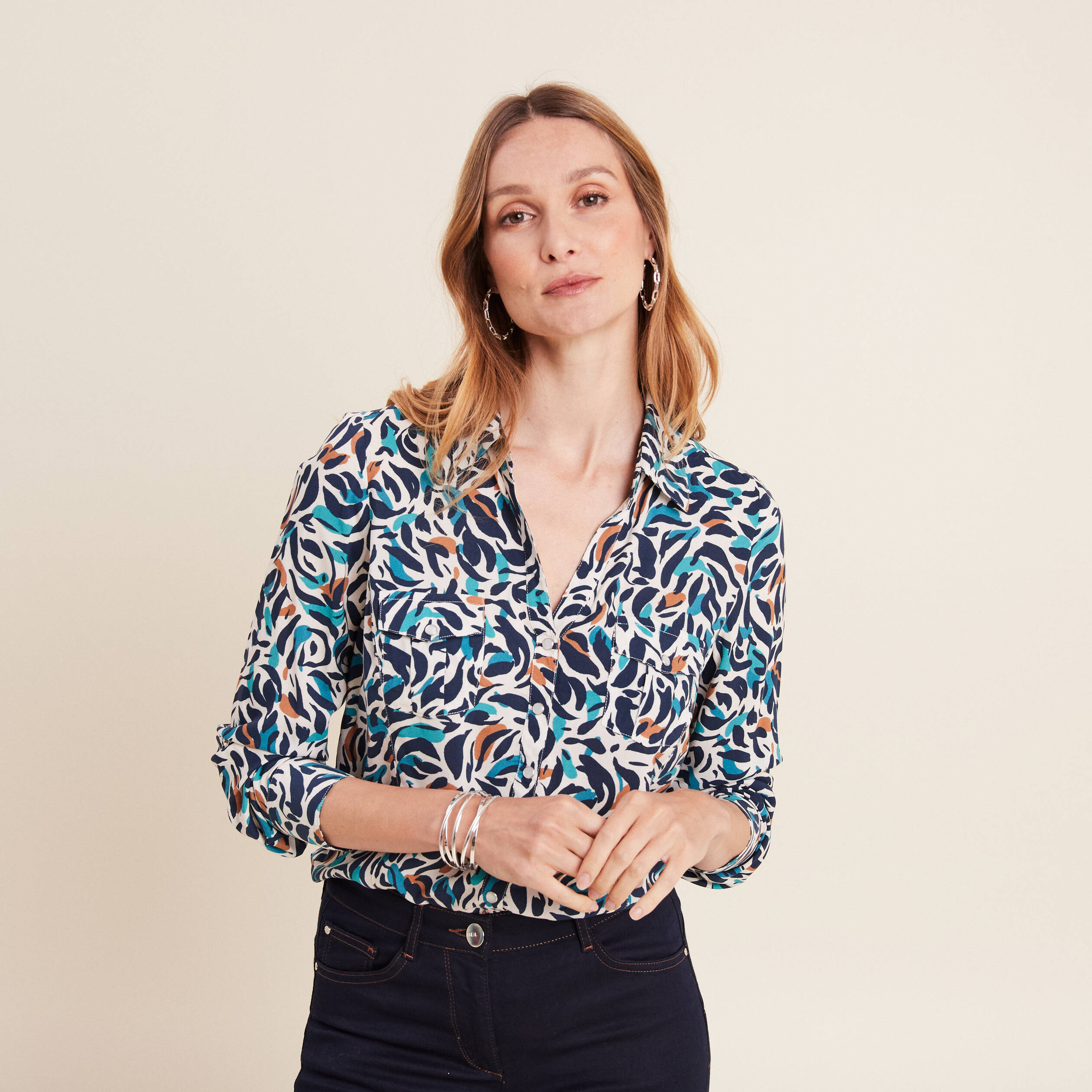 chemise manches longues bleu canard femme Chemise manches longues bleu canard femme