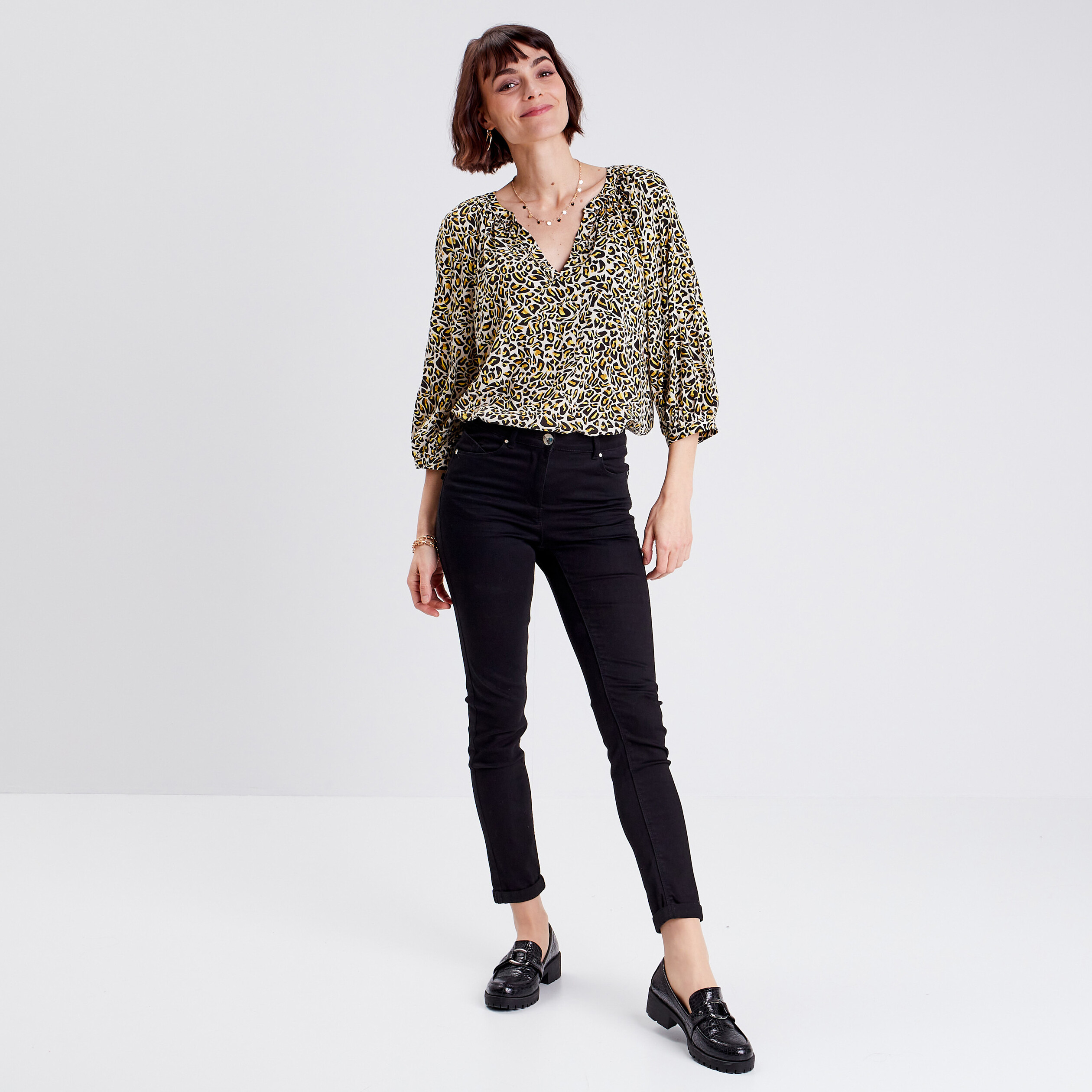 Blouse manches 3/4 beige femme