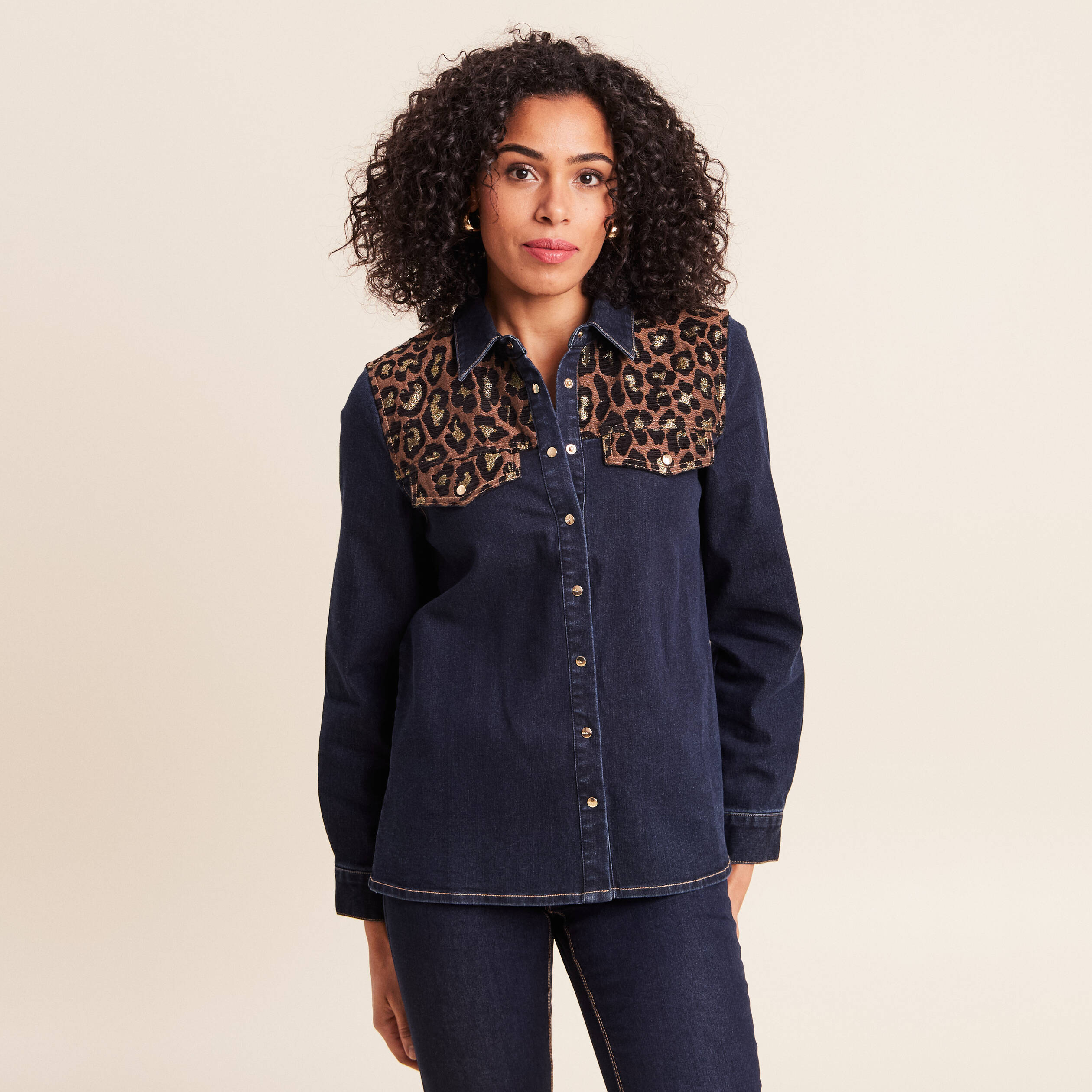 Chemise ample en coton manches longues denim brut femme | Bréal