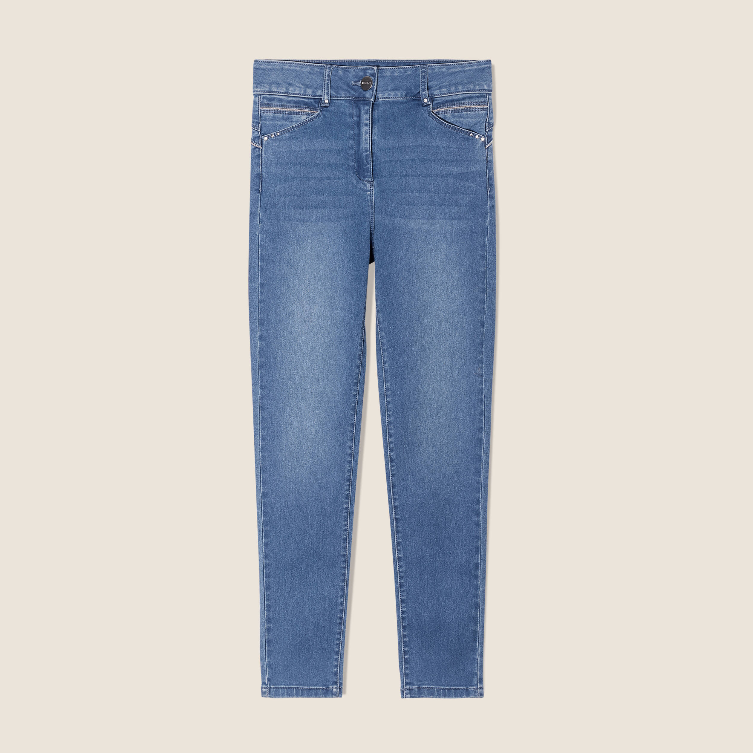 Jean coupe ajust&eacute;e 7/8&egrave;me taille haute denim double stone femme