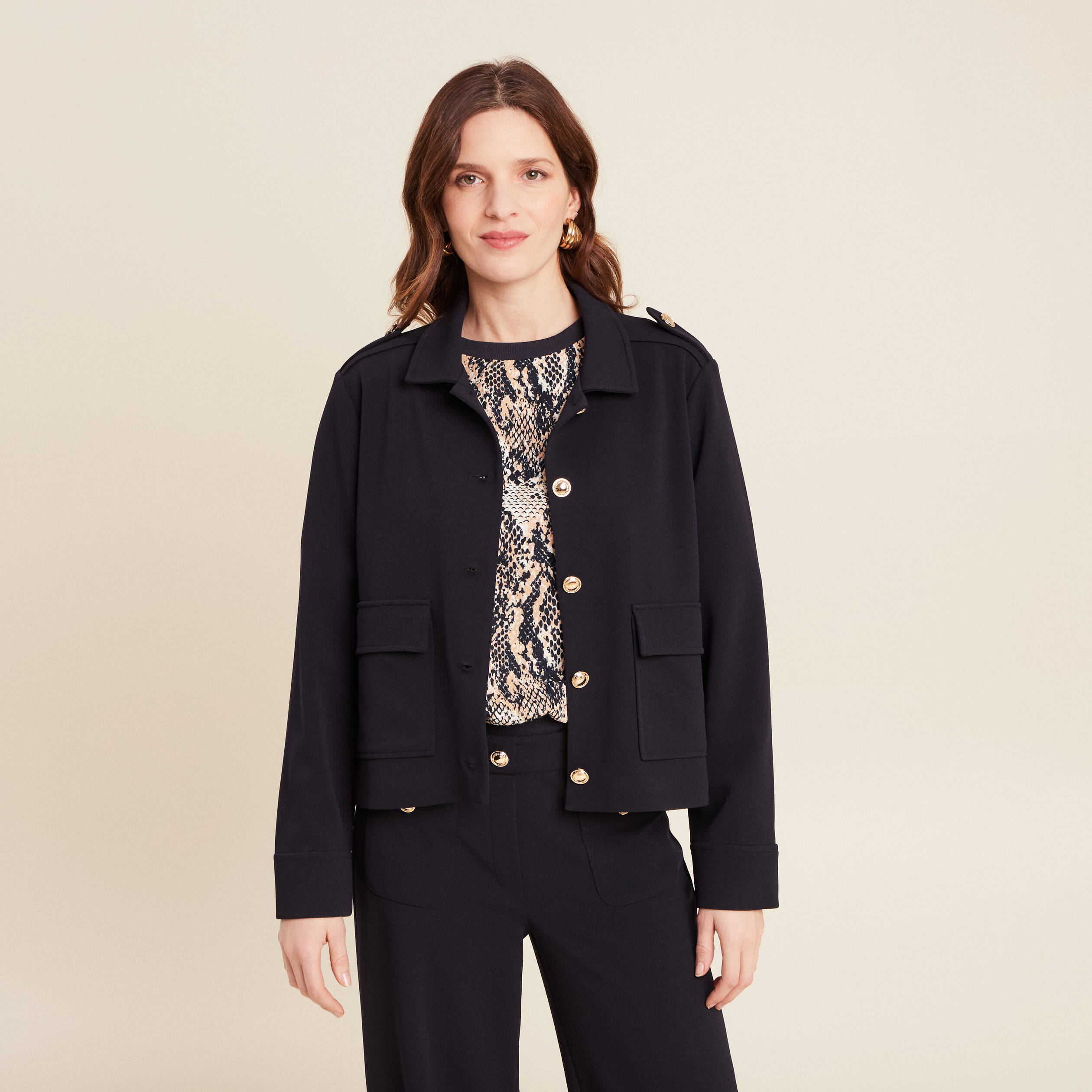 Veste boutonnée bleu foncé femme
