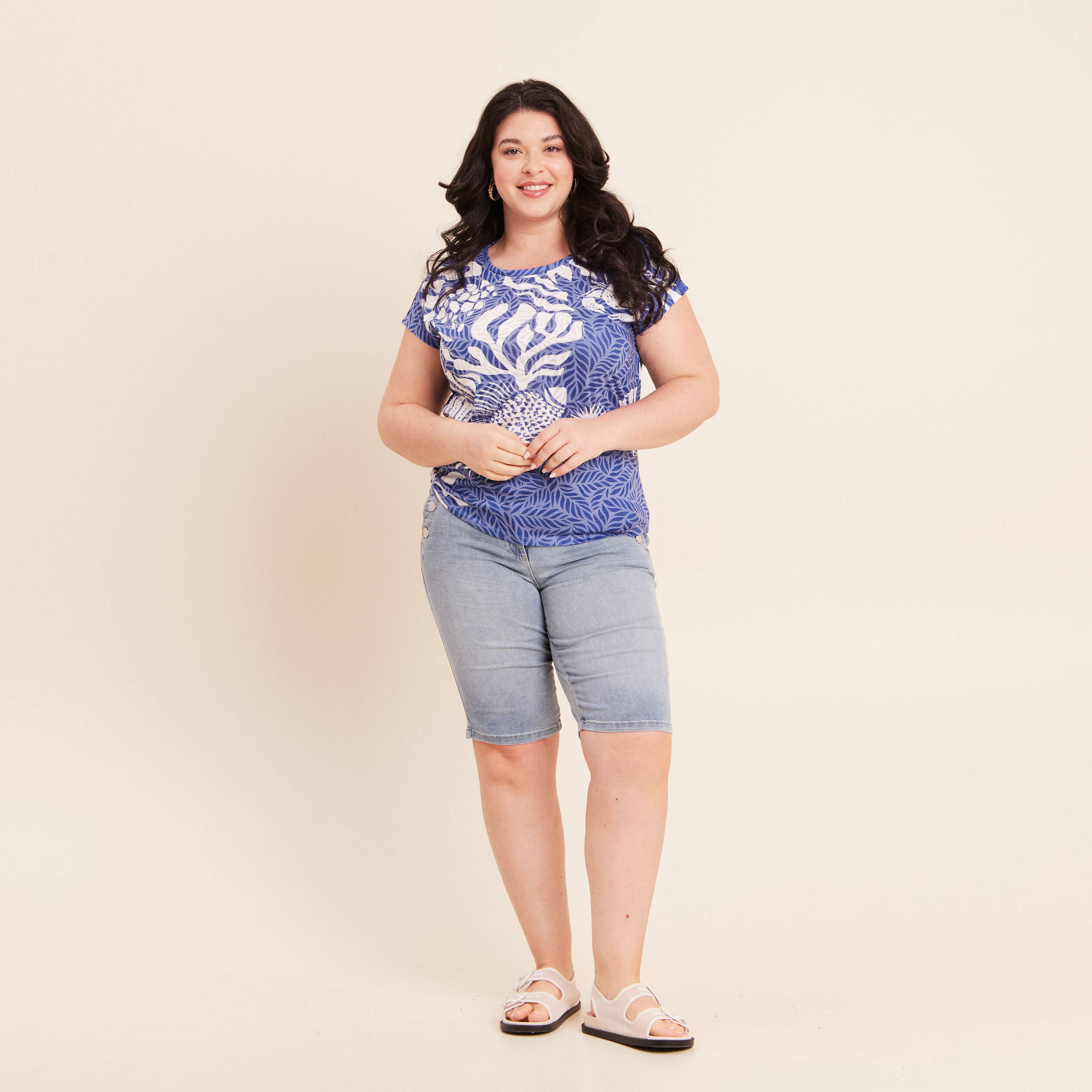 T-shirt manches courtes bleu fonc&eacute; femme