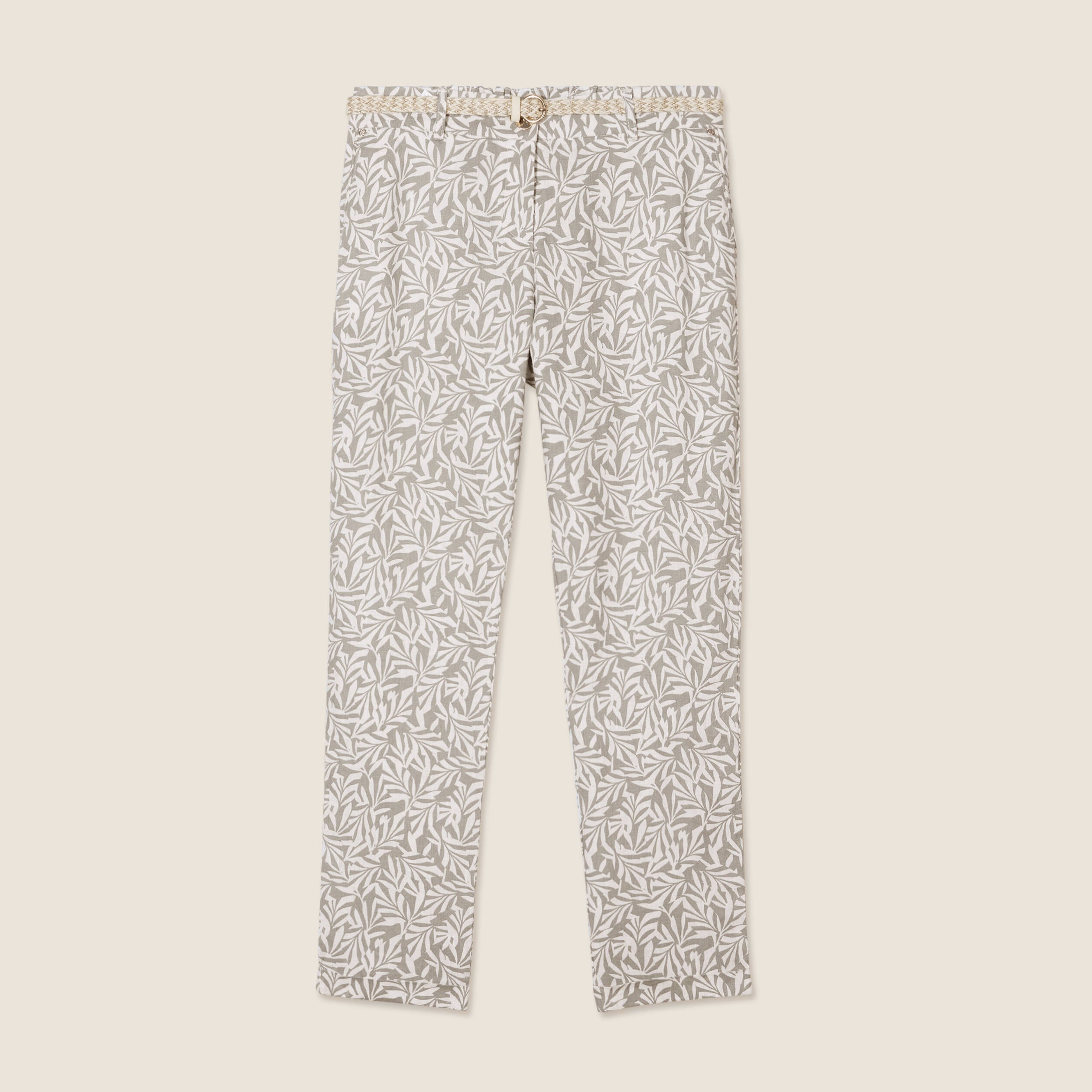 Pantalon coupe chino en lin vert kaki femme