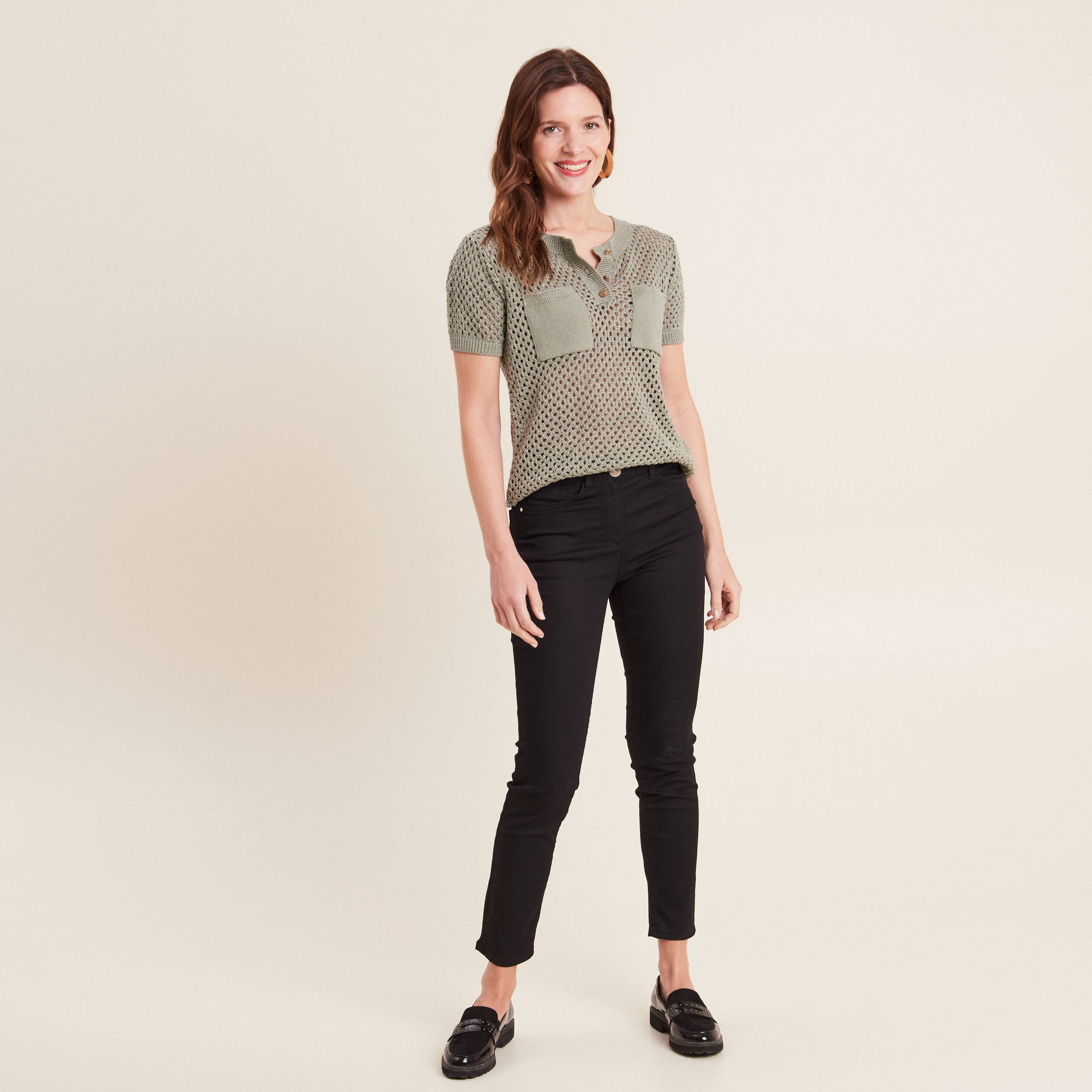pull manches courtes ajoure vert clair femme Pull manches courtes ajouré vert clair femme