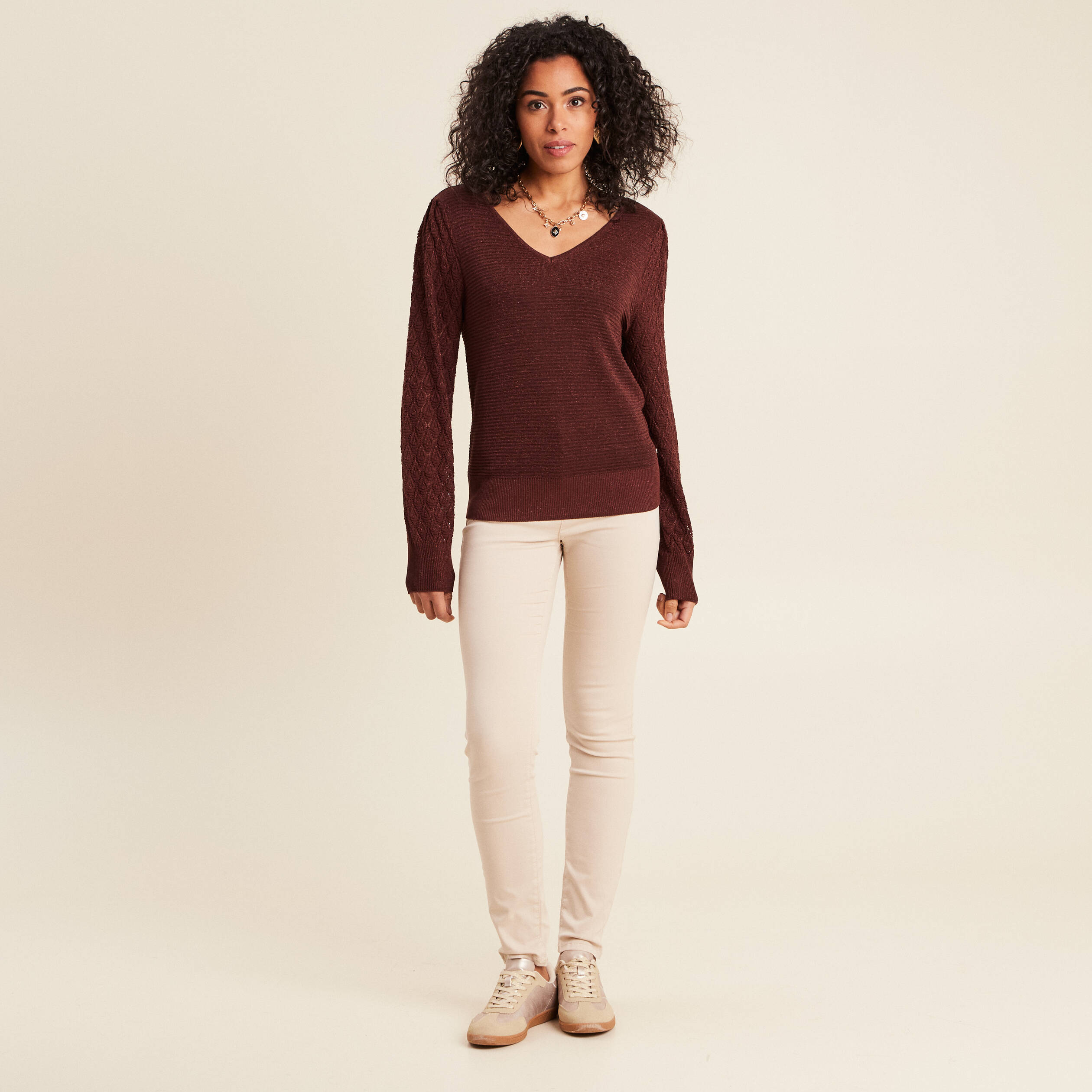 Pull manches longues bordeaux femme