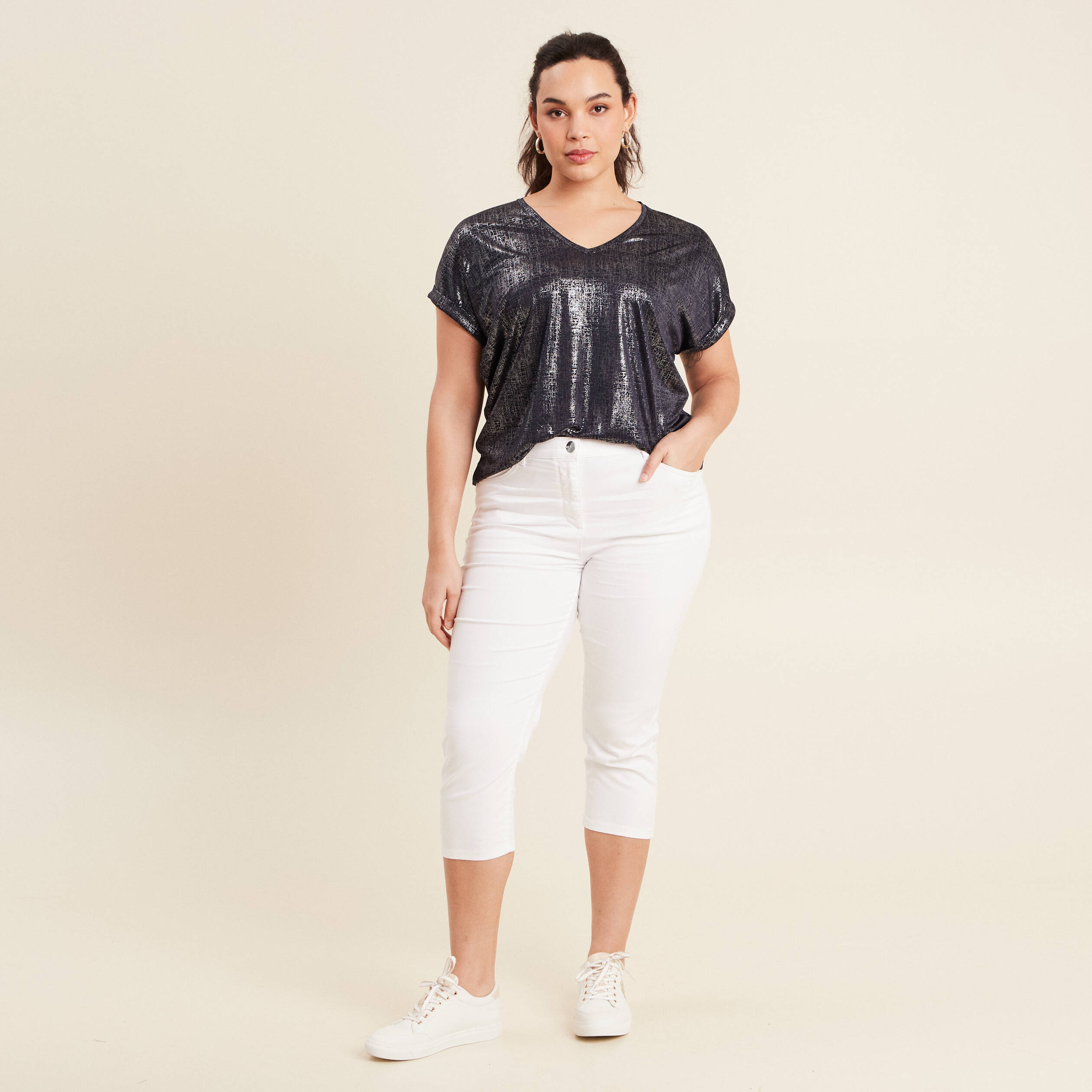 T-shirt manches courtes bleu foncé femme