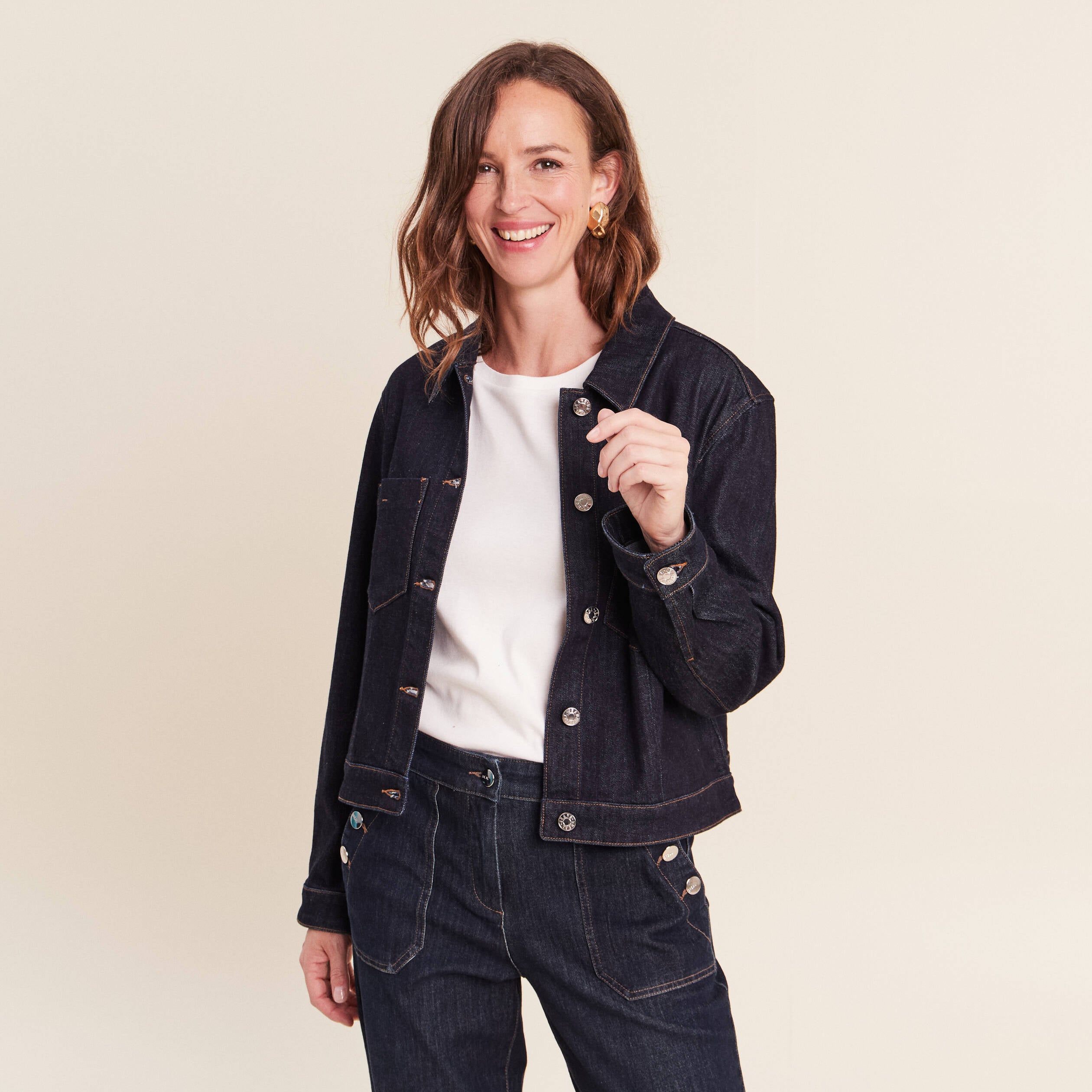 Veste manches longues en jean denim brut femme